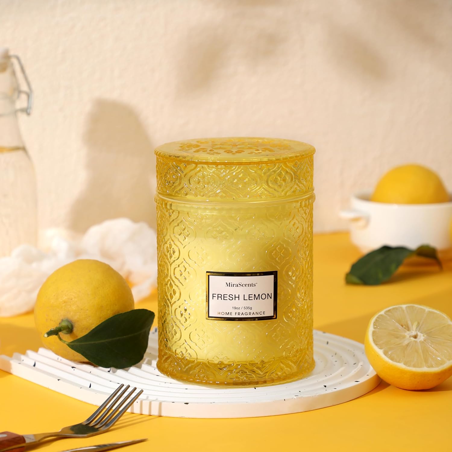 Lemon Scented Candles, 19oz Aromatherapy Candles Gifts for Women, Yellow Luxury Large Decorative Candles in Glass, Natural Soy Wax for Home