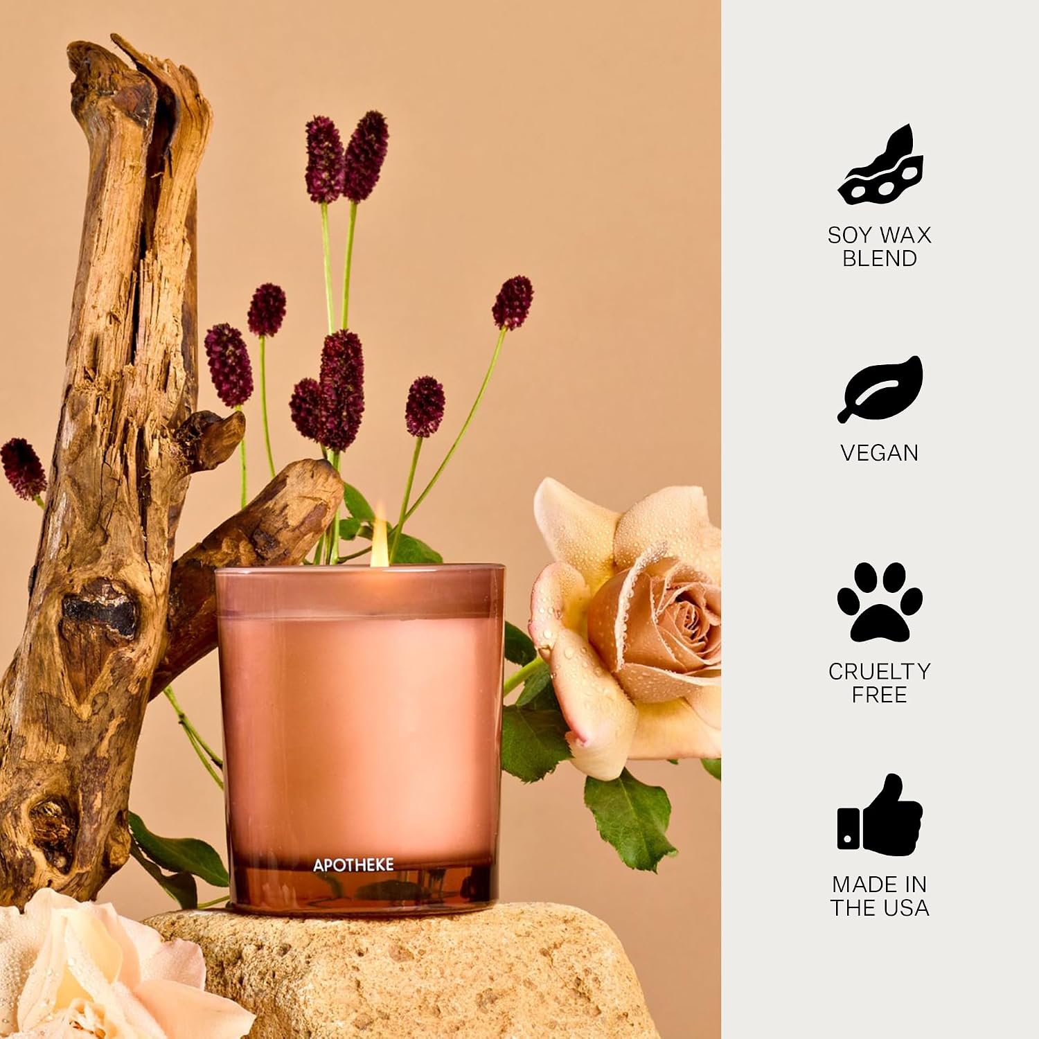 Apotheke Luxury Scented Candles for Home, Santal Rock Rose - Petite Aromatherapy Jar Candle with Soy Wax Blend