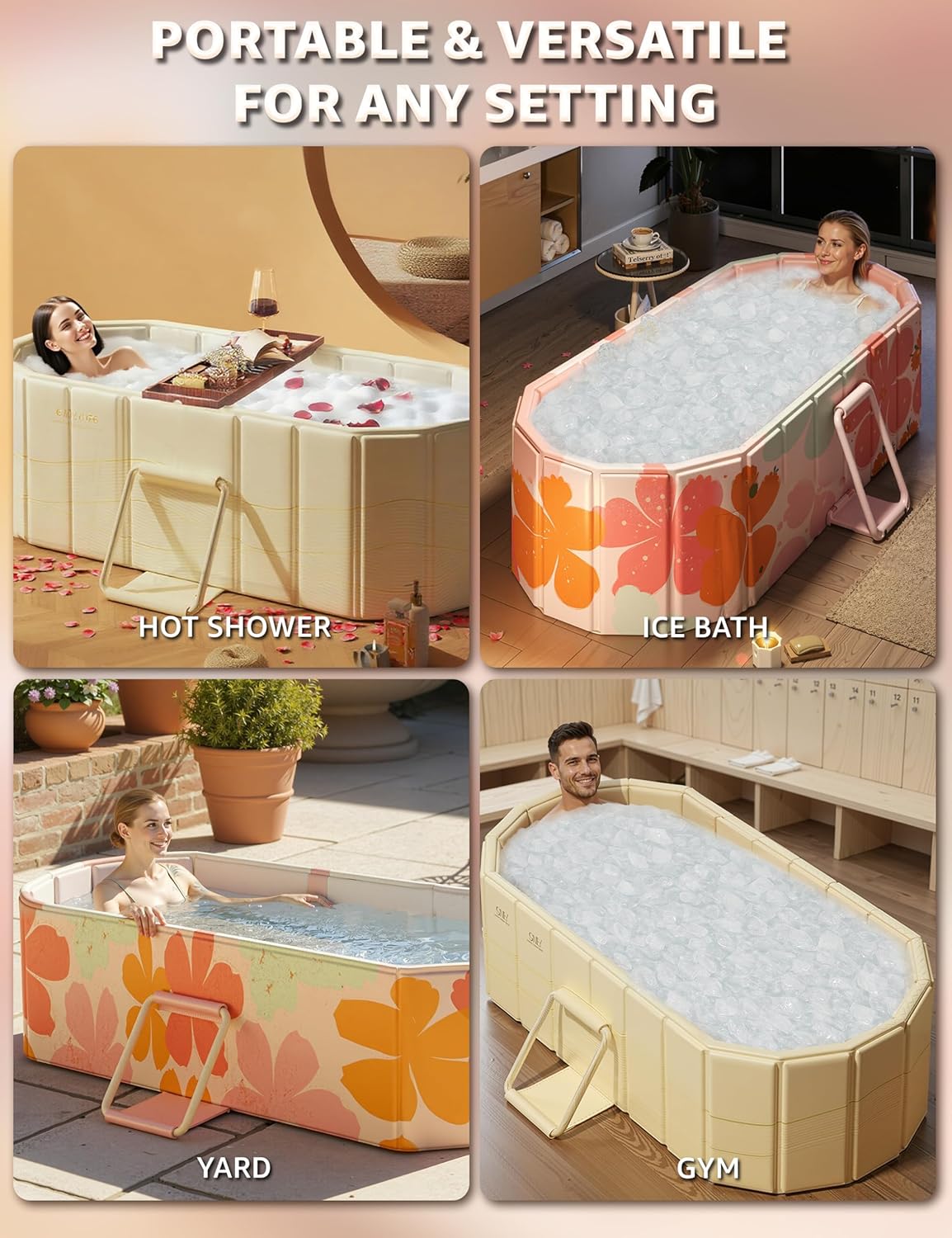 Portable Foldable Bathtub for Adults,47"Lx22"Wx20"H,Pink | Portable Design,5-Layer Insulation, Reinforced Metal Frame, For Bathroom Shower Hot SPA Ice Bath Soaking Cold Plunge