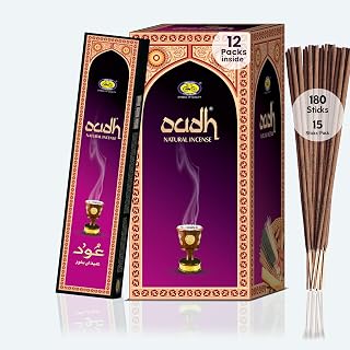 Cycle Oudh Incense Sticks – Premium Agarwood Incense for Daily Prayer & Deep Relaxation - 15 Agarbathi/Pack, 12 Packs/Box (9 Inch - 180 Oud Masala Incense Sticks) | 50 Minutes Burning Time