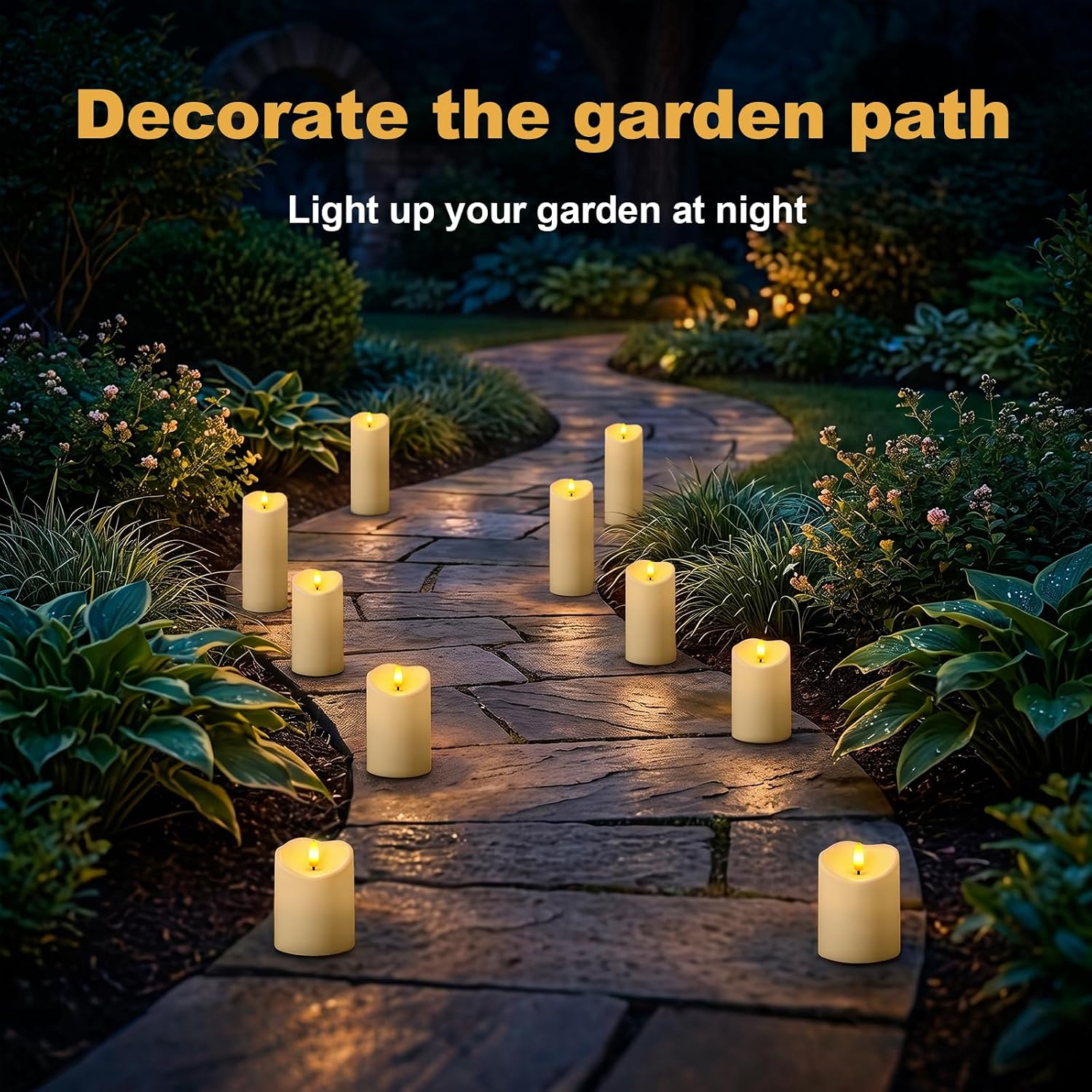 Amagic IP65 Waterproof Outdoor Flameless Candles with Remote, LED Candles Battery Operated with Timer, Flickering Fake Pillar Candle for Outside Patio Yard Decor, Dark Ivory, D3 X H4 5" 6" 8" 8"