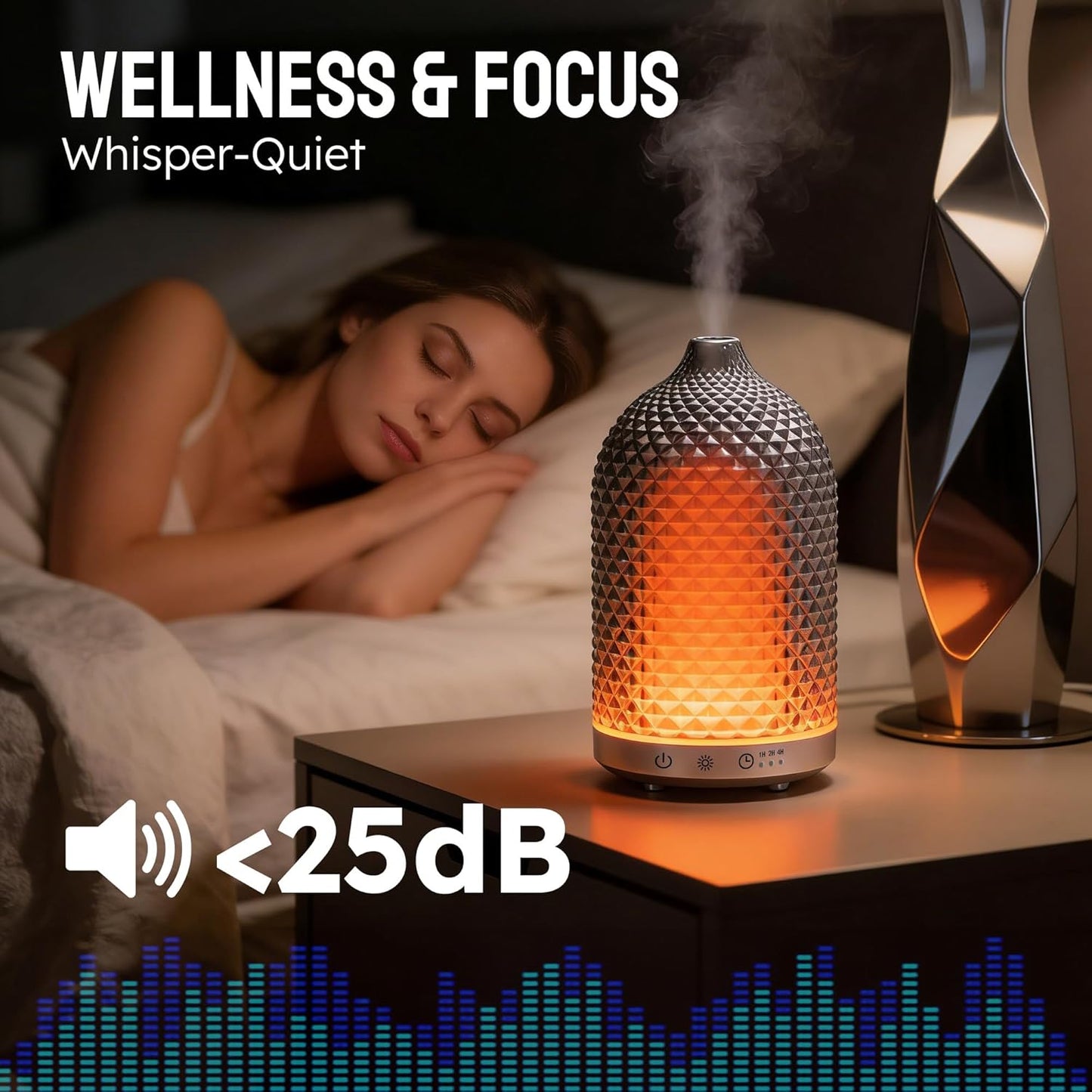 Essential Oil Diffuser 150ml, Glass Aromatherapy Diffuser with Ultrasonic Cool Mist, 7 Color LED Lights, 1/2/4H Timer, Quiet Auto Shut-Off Oil Diffuser for Bedroom, Home, Office (Silvery)