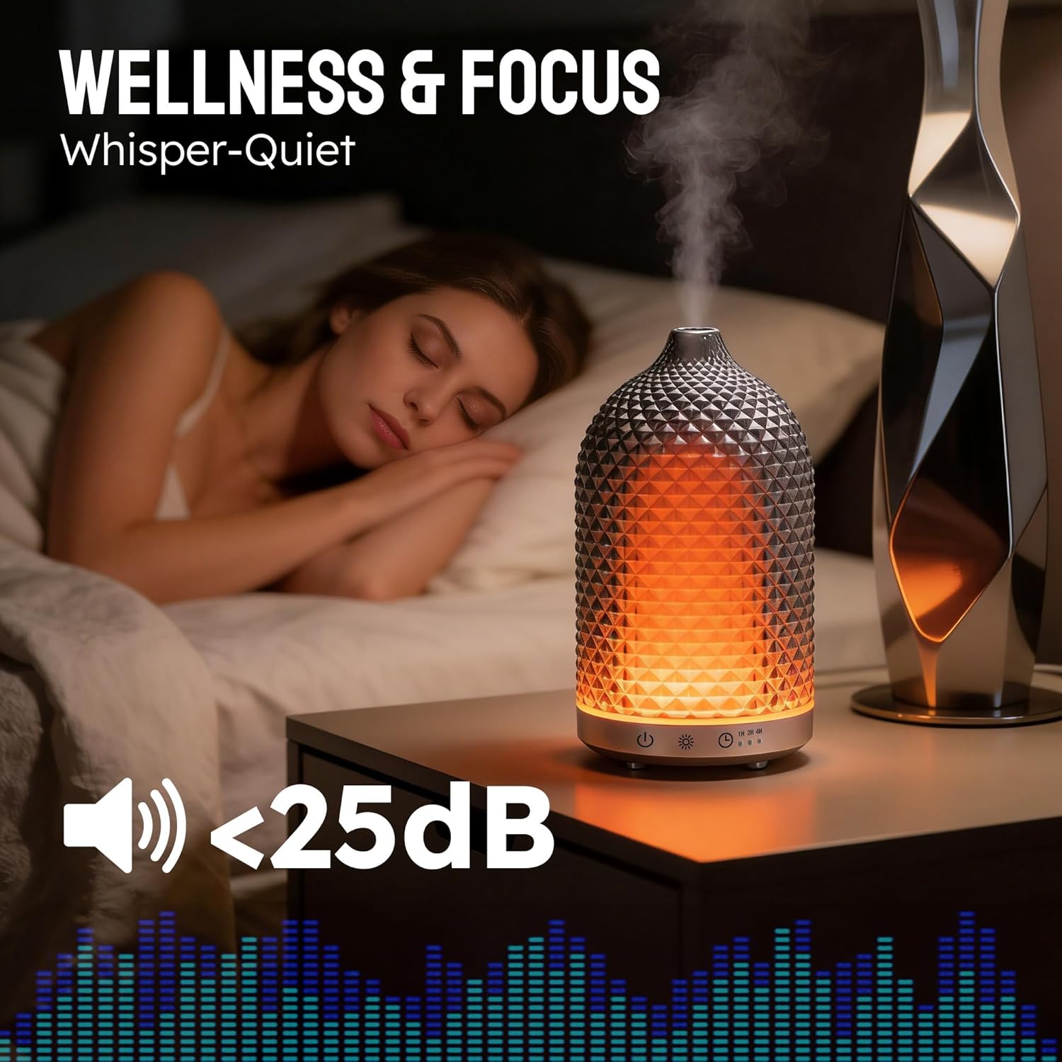 Essential Oil Diffuser 150ml, Glass Aromatherapy Diffuser with Ultrasonic Cool Mist, 7 Color LED Lights, 1/2/4H Timer, Quiet Auto Shut-Off Oil Diffuser for Bedroom, Home, Office (Silvery)