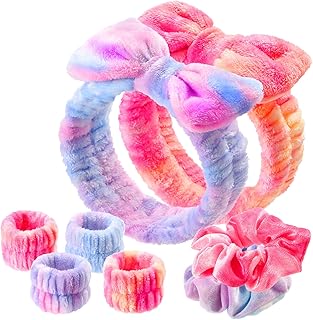 WSYUB Spa Headband and Wristband Set with Hair Scrunchies, Face Wash Headbands, Makeup Skincare Headband Wrist Bands for Washing Face,Easter Basket Stuffers
