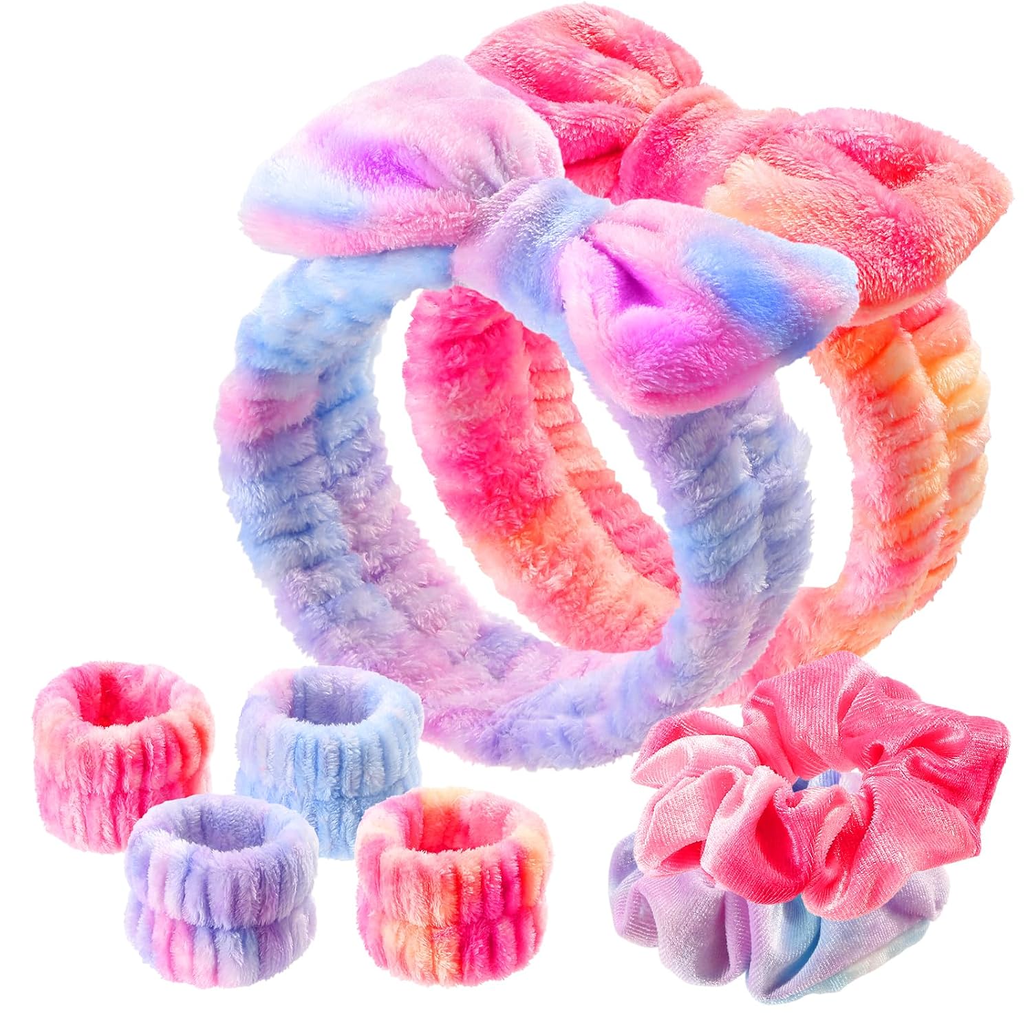 WSYUB Spa Headband and Wristband Set with Hair Scrunchies, Face Wash Headbands, Makeup Skincare Headband Wrist Bands for Washing Face,Easter Basket Stuffers
