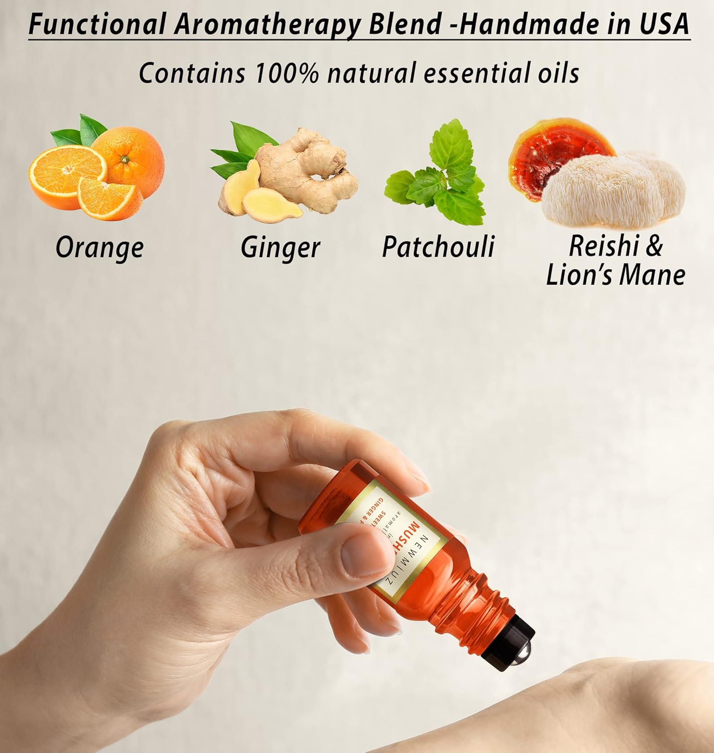 Roll-On Essential Oil Blends Focus Memory Concentration Orange Ginger Patchouli & Cleansing and Protect Juniper Berry White Sage with Nerolina, Pack of 2