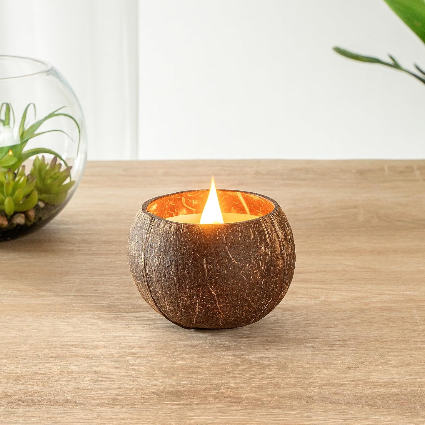 Restaurantware-Coco Casa 1 Hand Poured Coconut Shell Candles, 3.9 x 2.8 Inch Natural Shell Candles - Coconut Mango Fragrance, Double Wax Blend, Soy Wax Scented Light, Wooden Wick