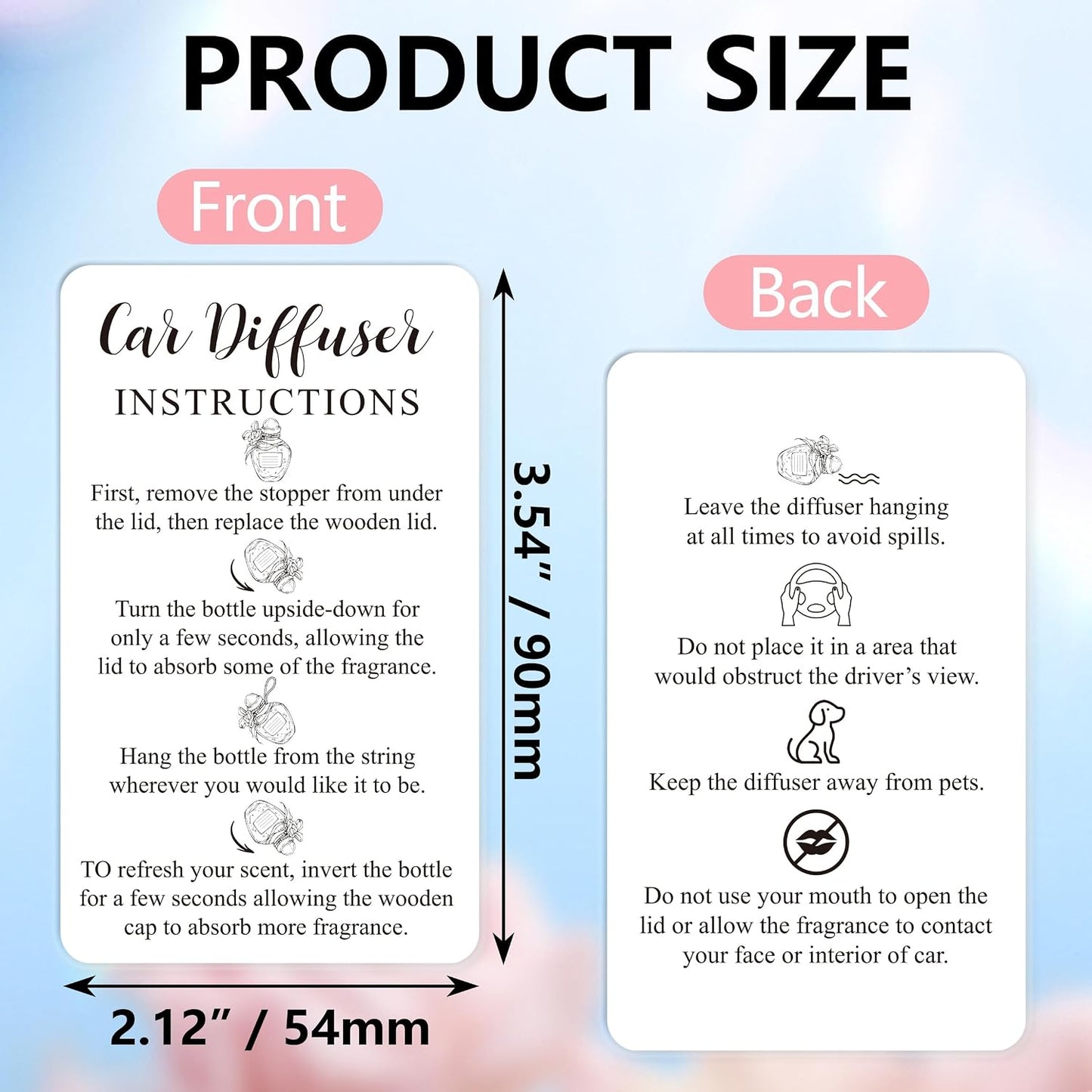 240Pcs Car diffuser instruction cards Care car hanging diffuser card Car diffuser accessories for Car Oil Diffuser Bottles Package Bag Supplies 3.54 x 2.12inch White