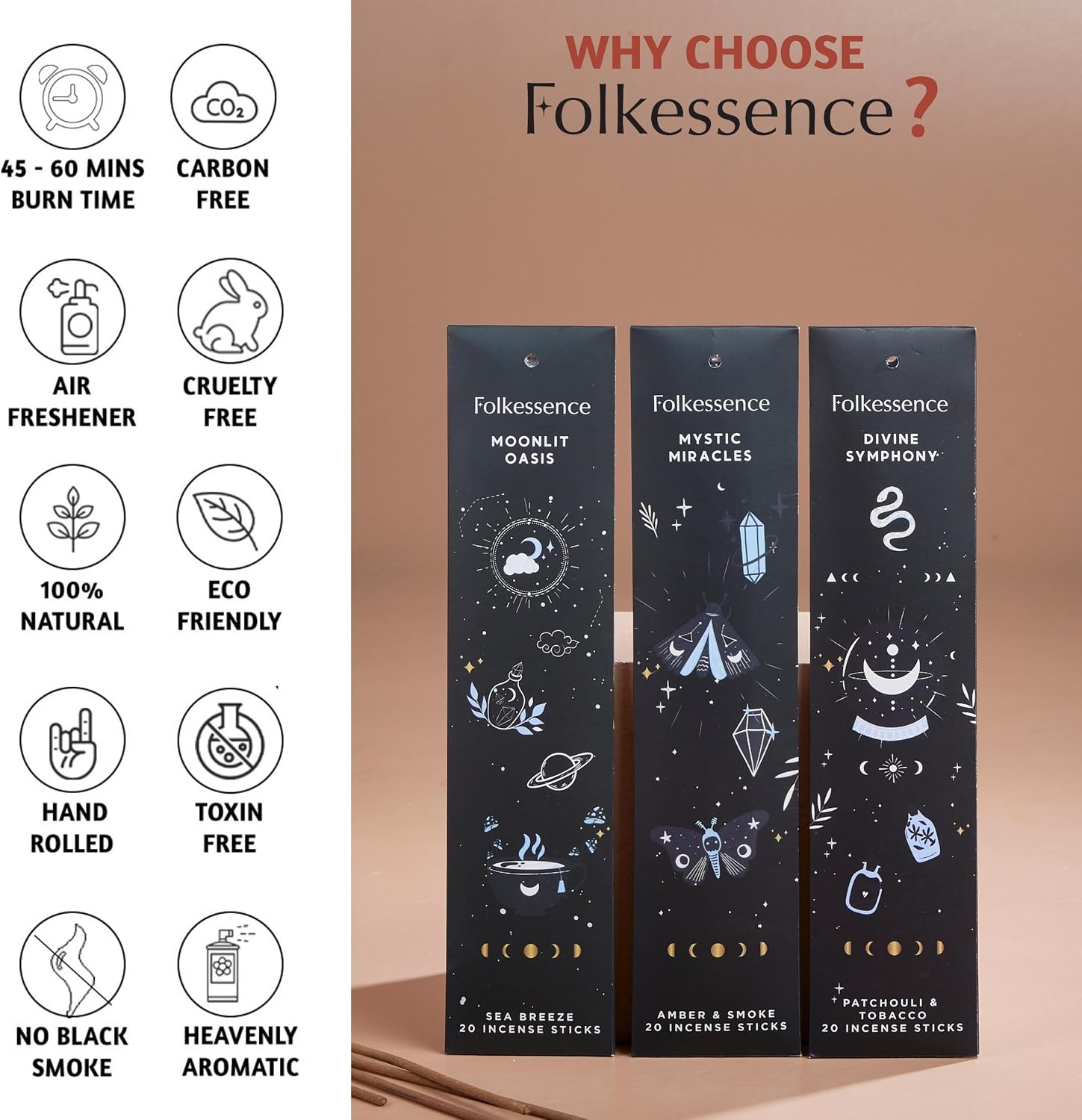 Folkulture Incense Sticks, Set of 6 Insenses (120 Sticks) Variety Pack - Farmhouse Gift Set, Natural and Non Toxic (Total 240 Sticks)