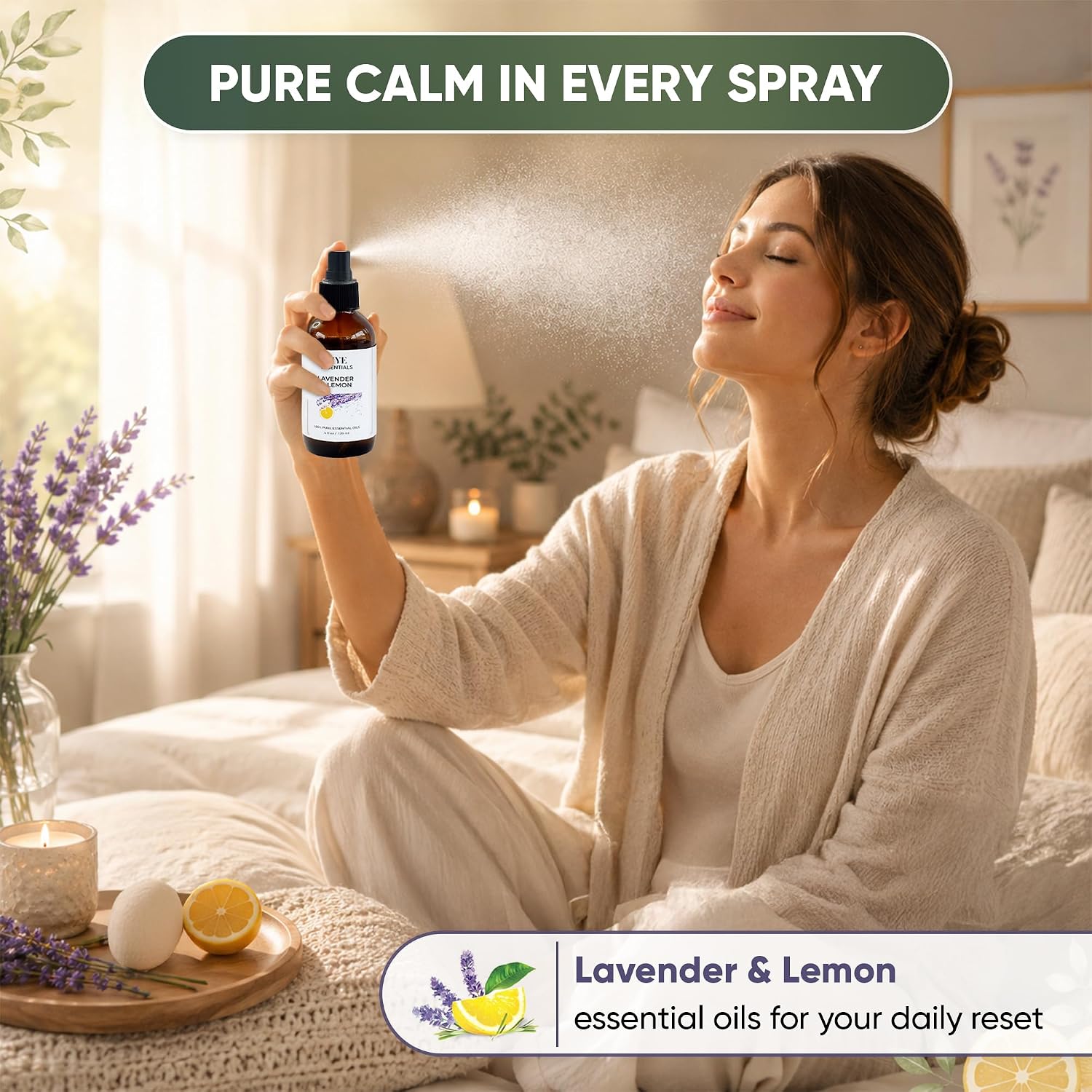 Aiye Essentials Lavender Lemon Room & Linen Spray, Non‑Toxic Essential Oil Aromatherapy Mist for Home & Bedding, 4 fl oz