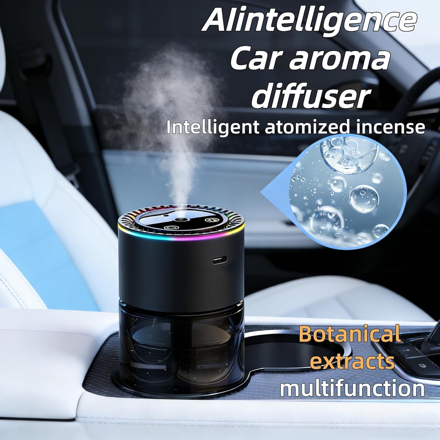Smart Car Air Freshener Diffuser with Star Projector & Mood Lights - 160ml Large Capacity, 3 Modes, Automatic Mode, 500mAh Long-Lasting Battery, Cologne Scent for Car & Home