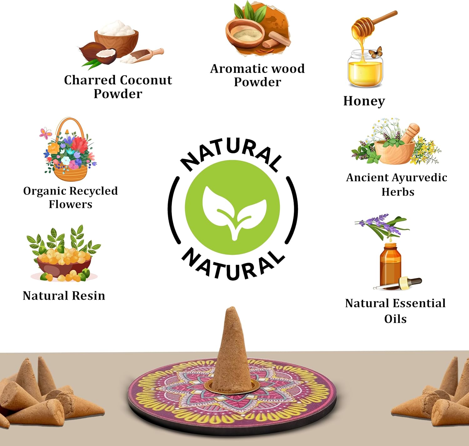 Raajsee Incense Cones, 6 Pack Cone Incense Gift Pack 15 pc Each (90 Total), Insence Cones Variety Pack, 100% Organic Non Toxic Natural