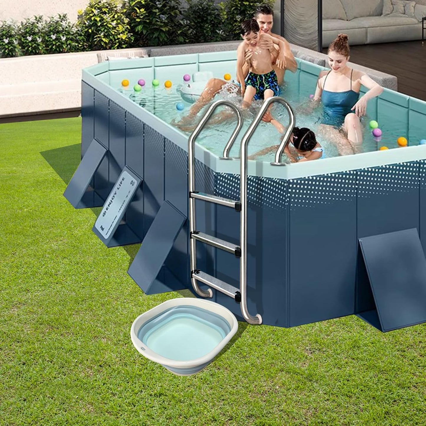 CIEOVO 2 Pieces Portable Pool Foot Bath, Blue Pink Collapsible Pool Foot Wash Basin Tub for Above Ground Swimming Pools Accessories