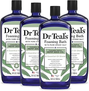 Dr Teal's Foaming Bath with Pure Epsom Salt, Cannabis Sativa Hemp Seed Oil, 34 fl oz (Pack of 4)