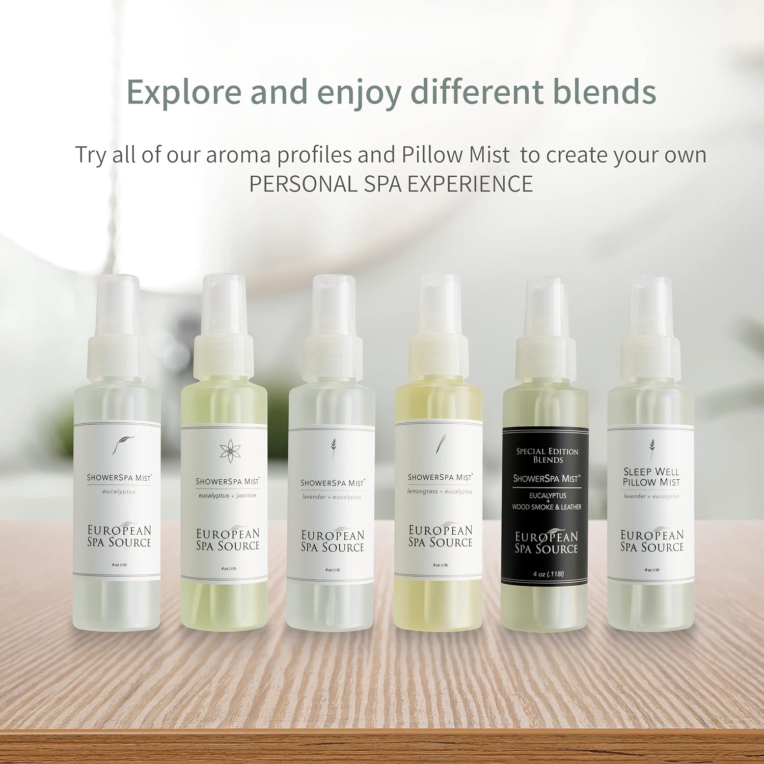 European Spa Source ShowerSpa Mist Spray Bundle (Classic Eucalyptus & Eucalyptus + Lavendar) for Aromatherapy, At Home Spa Experience, Sinus Congestion Relief, and Tension Relief, 4 fl oz. (each)