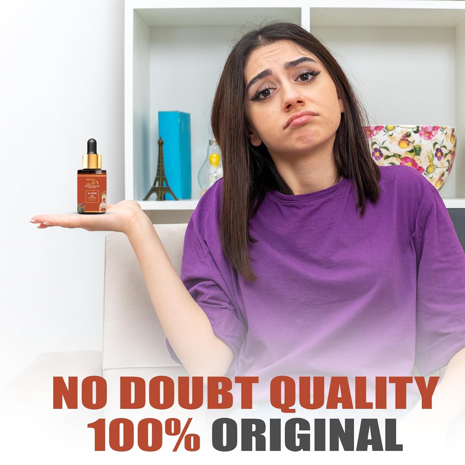 Almond Essential Oil with Dropper - 100% Pure Natural Undiluted and Plant Based - Premium Grade Aromatherapy for Skin & Hair Care, and Massage - 30ml (30, Almond)