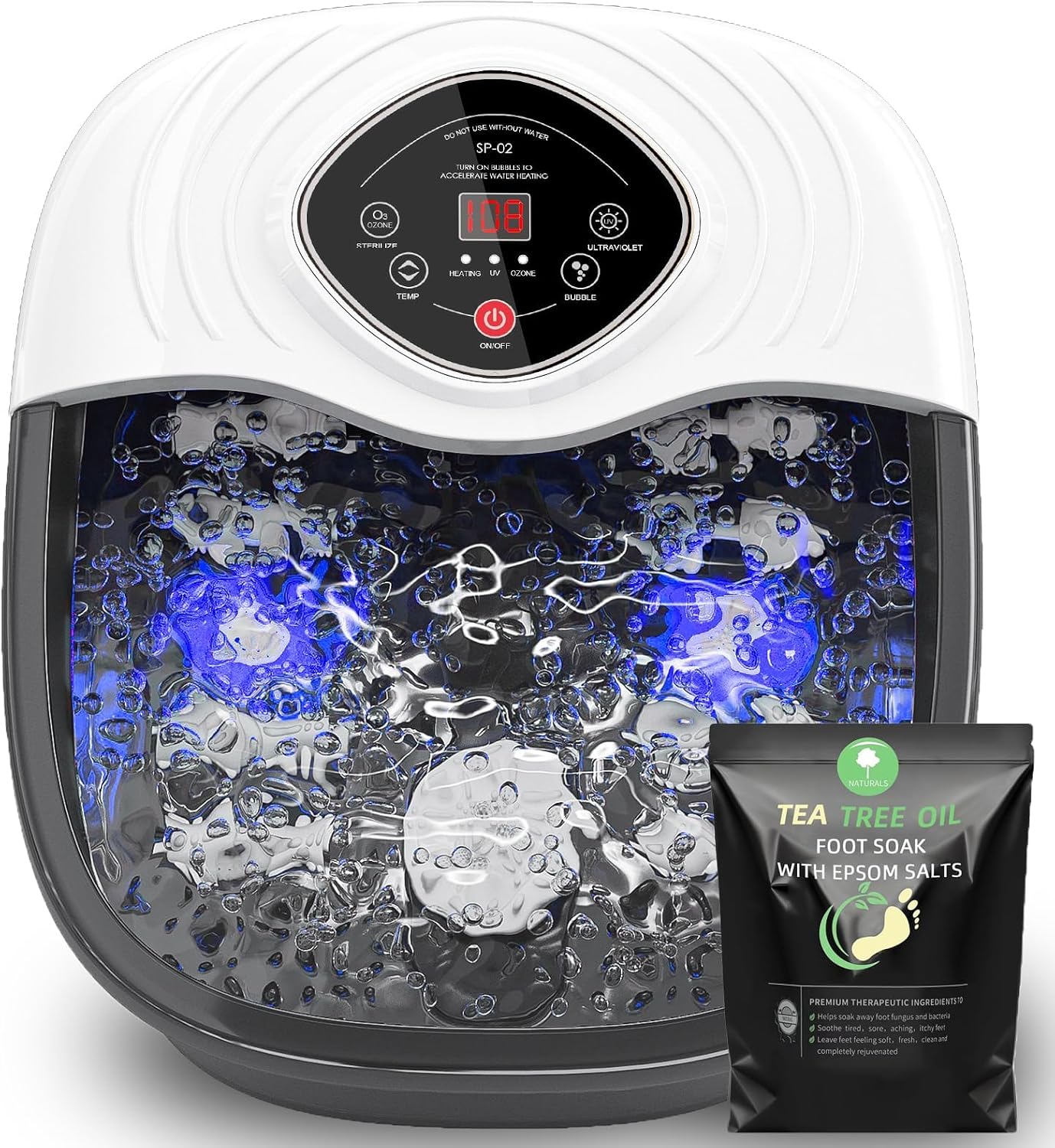 closewave Foot Spa Bath Massager with Heat, UV Ozone & Oxygen Bubbles,Shiatsu Rollers Epsom Salt Temperature Control, Relieves Stress and Feet Pain - Home Pedicure Soaking Tub Gift for Women/Men
