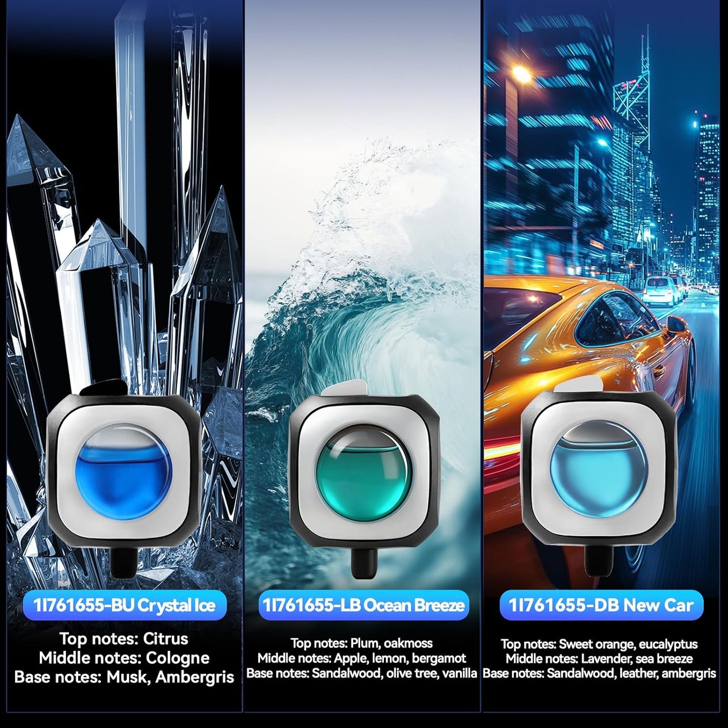 Car Air Freshener Vent Clip 6 Pack 4ml Each Up to 180 Days Long Lasting Scent Odor Eliminator for Women Men(Ocean Breeze)