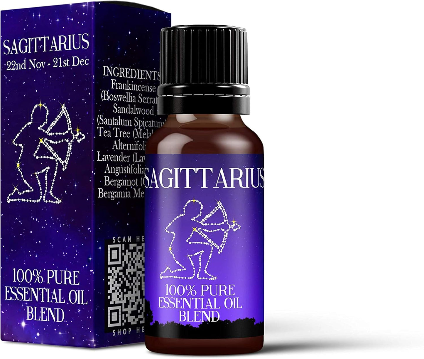 Mystix London | Sagittarius Zodiac Sign Astrology Essential Oil Blend 10ml | Woody Citrus Aroma | Bergamot Citrus Bergamia Frankincense Boswellia Serrata