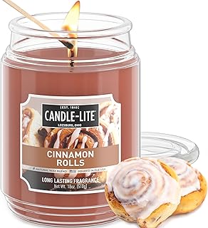 Candle-lite Fall Scented Candles, Cinnamon Rolls, 18 oz Jar, Proudly Poured in The USA, Aromatherapy Candle, Single-Wick with 110 Hours of Burn Time, Perfect for Creating an Inviting Ambiance