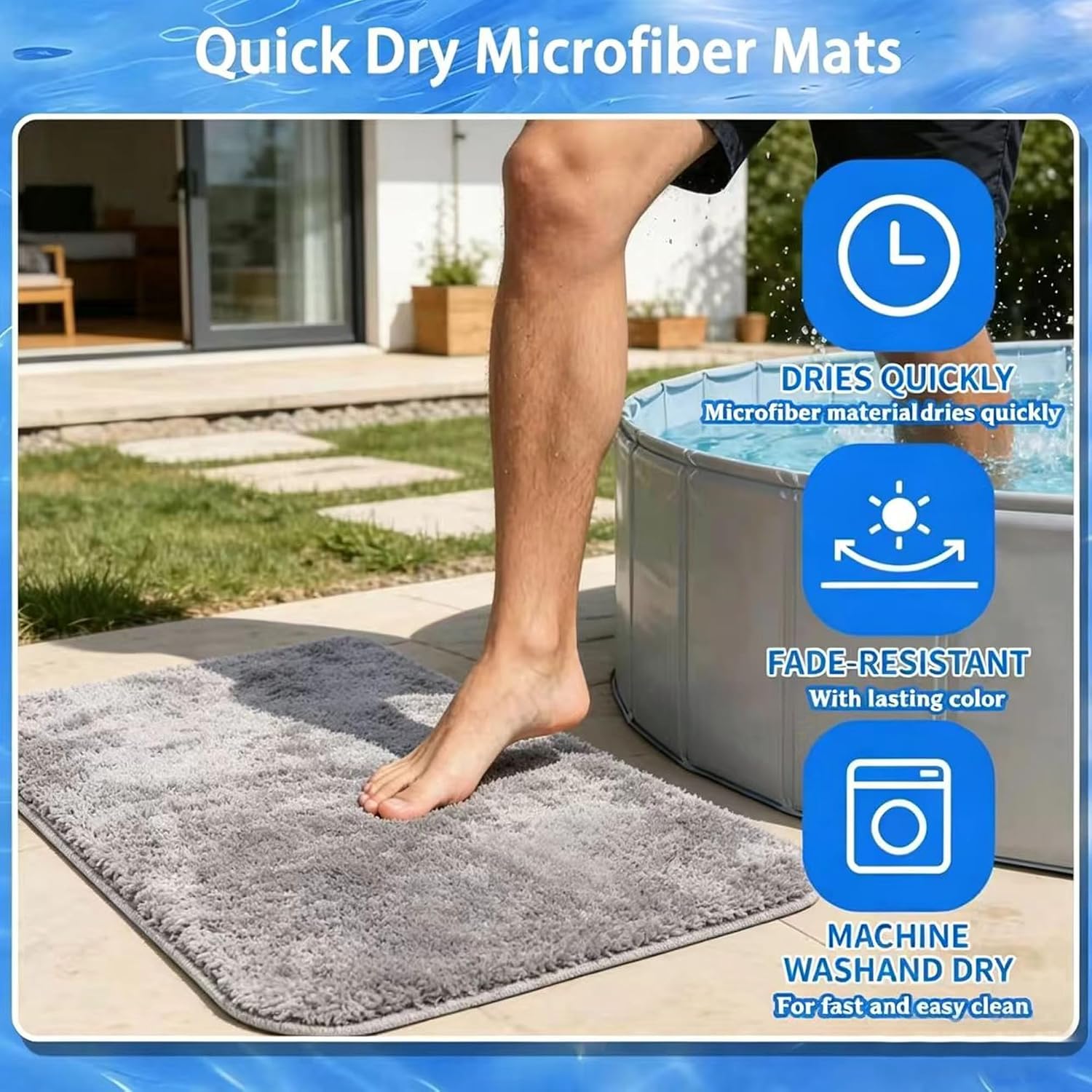 19.6"x19.6"x4.1" Lagre Pool Foot Bath Basin with Mats, Foldable Square Pool Foot Wash Tub for Above Ground Swimming Pools Spa Entry Ladder Pool Accessories Pool Clean Feet Accessory