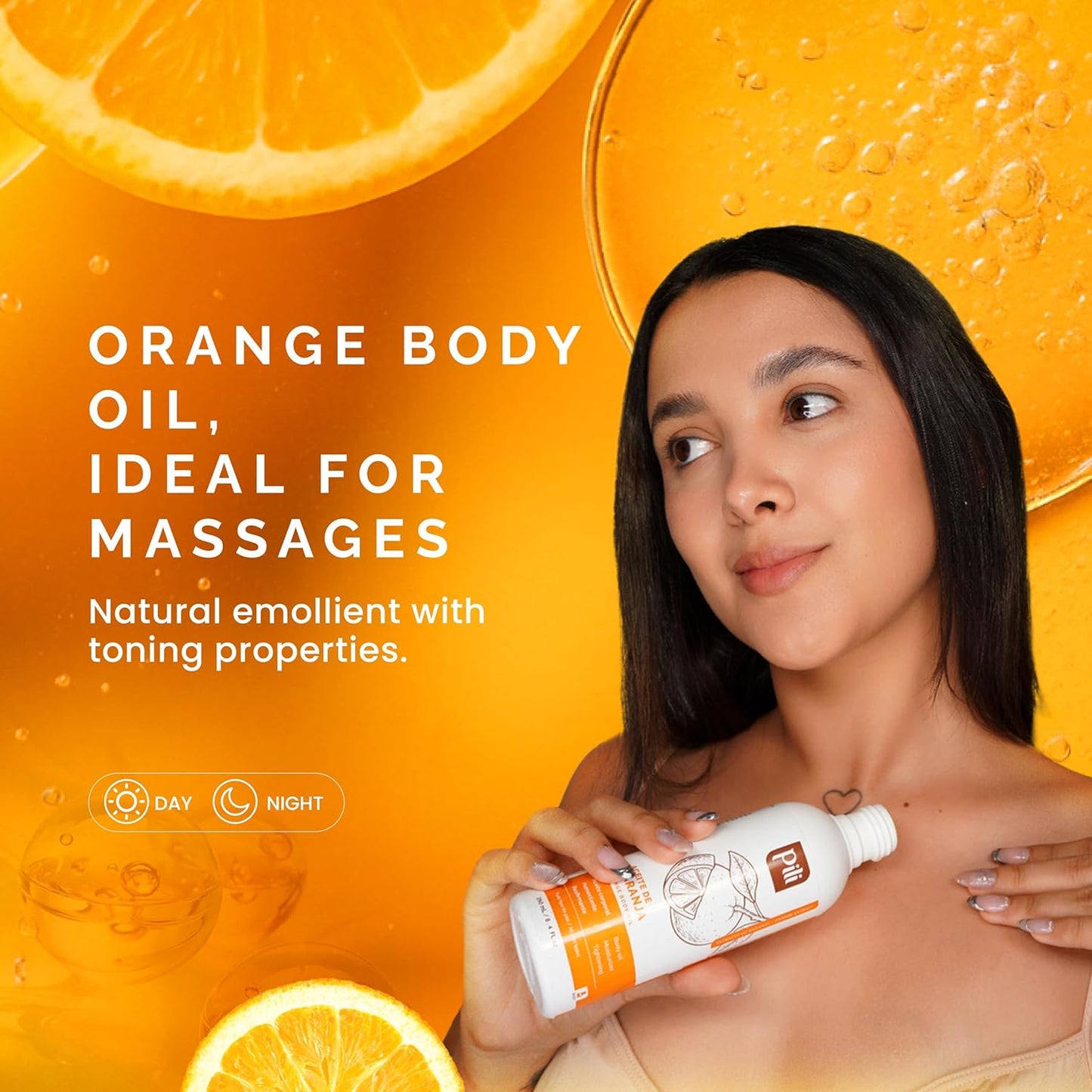 Pili Natural Orange Oil - Skin Tonic and Moisturizing Body Oil - Massage Oil - Prevents Cellulite, Stretch Marks, Firms & Tightens Skin - 8.4 fl oz