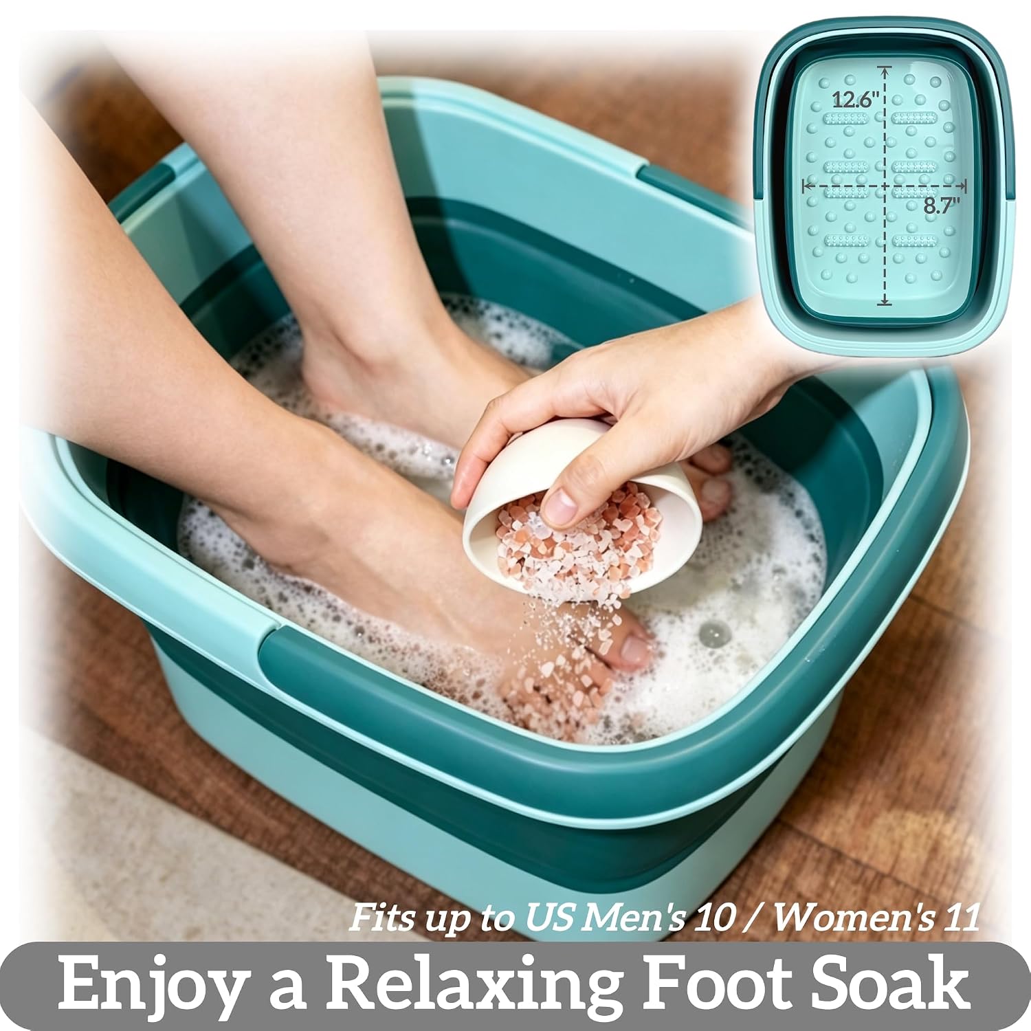 GIMWA Collapsible Foot Bath Basin for Soaking Feet, Foldable Foot Soak Tub with Handles and Massage Acupoint, Plastic Laundry Basket, Grey (Green)
