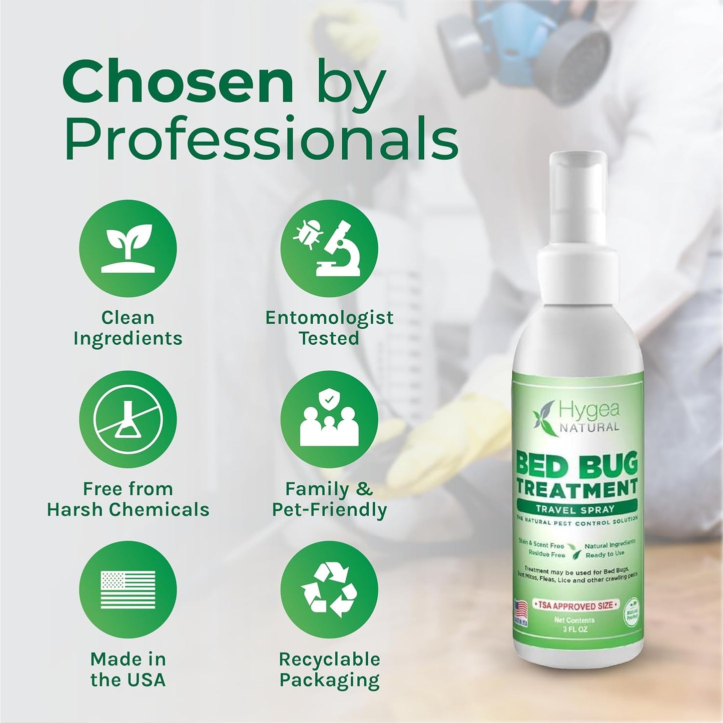 Hygea Natural Lice, Mite, and Bed Bug Killer Travel Spray - TSA Approved Size – Child & Pet Friendly – Immediate Results – Stain & Odor Free, for Hotels, Suitcase, Backpack, Shoes, Bed Bug Spray(3oz)