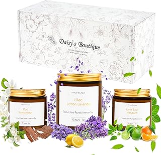 Scented Candles for Home Aromatherapy Candle Gift Present Set Soy Wax Long Lasting Gift Birthday Mother's Day Thanksgiving 3 Pack ((Lime Basil + Lavender Lilac + Jasmine Sandalwood) Amer Glass Jar)
