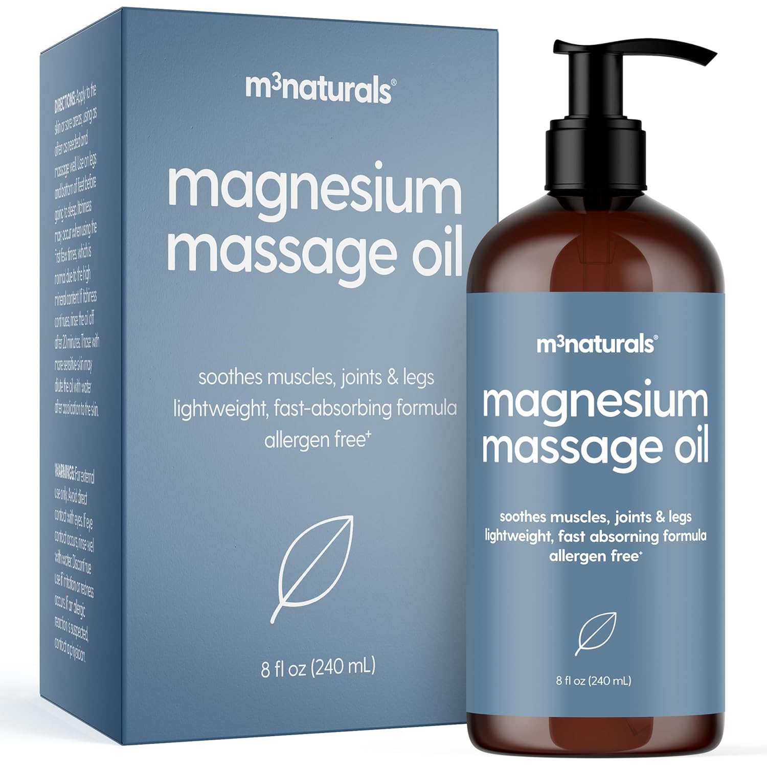 Magnesium Massage Oil for Sore Muscles, Feet, Joints and Leg Cramps, Helps with Sleeping and Post-Workout Recovery, for Sensitive Skin, 8 fl oz by M3