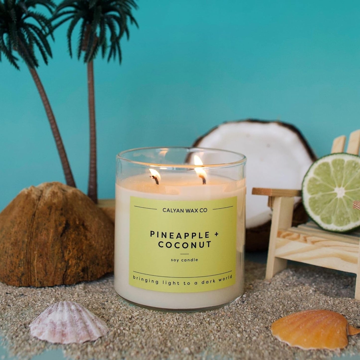 Calyan Wax Co. Pineapple & Coconut 2 Wick Scented Candle - 37 Hour Burn - Luxury Clean Soy Wax Candles - Long Lasting Large Glass Jar Candle for Home - 8.8oz