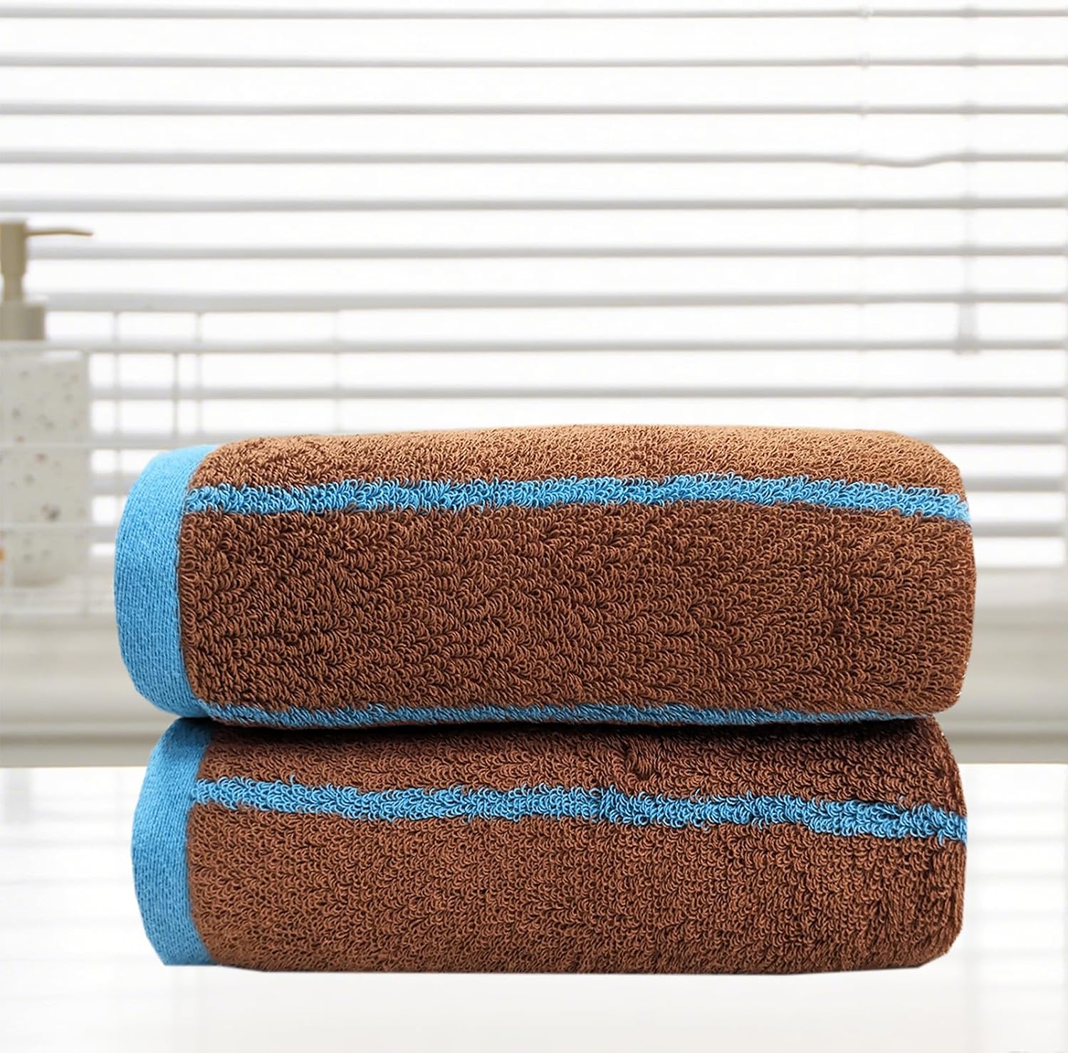 Soft Caramel-Striped Cotton Hand Towels Luxury Classical Striped Towels for Bathroom Absorbent & Quick Drying Face Towel for Shower Spa Gym Home, Coffee, 14 x 30 Inch