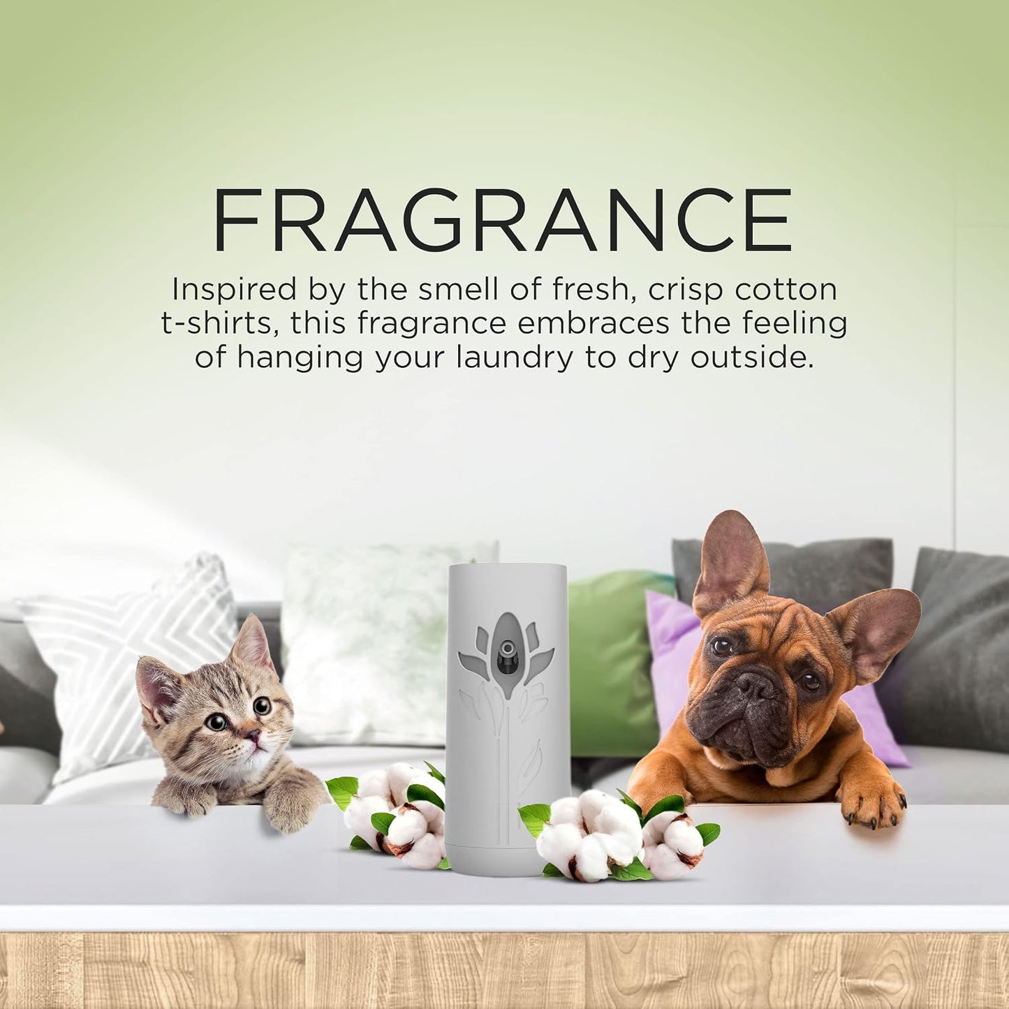 Air Wick Automatic Spray Starter Kit Fresh New Day Pet Fresh Cotton, Air Freshener, Essential Oils, Odor Neutralization