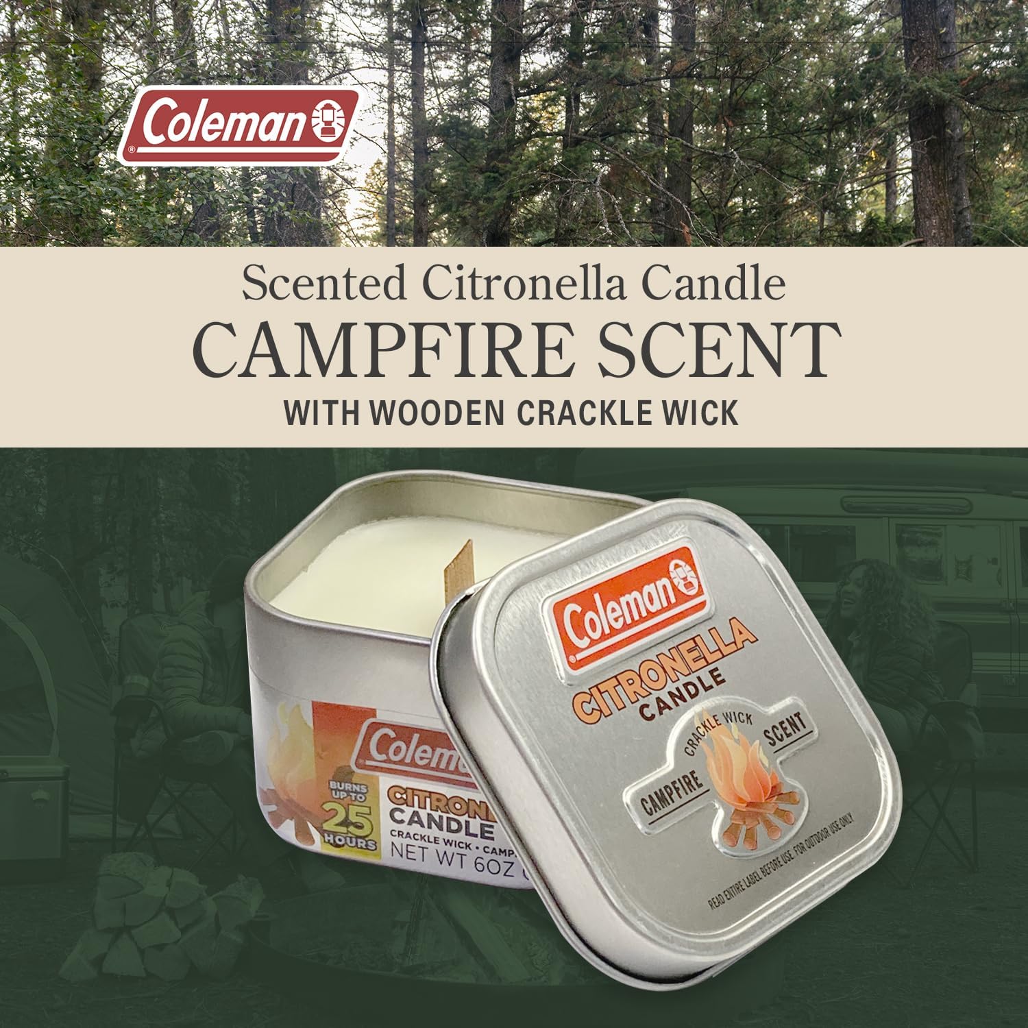 Coleman Campfire Citronella Candle with Wooden Crackle Wick - 6 oz