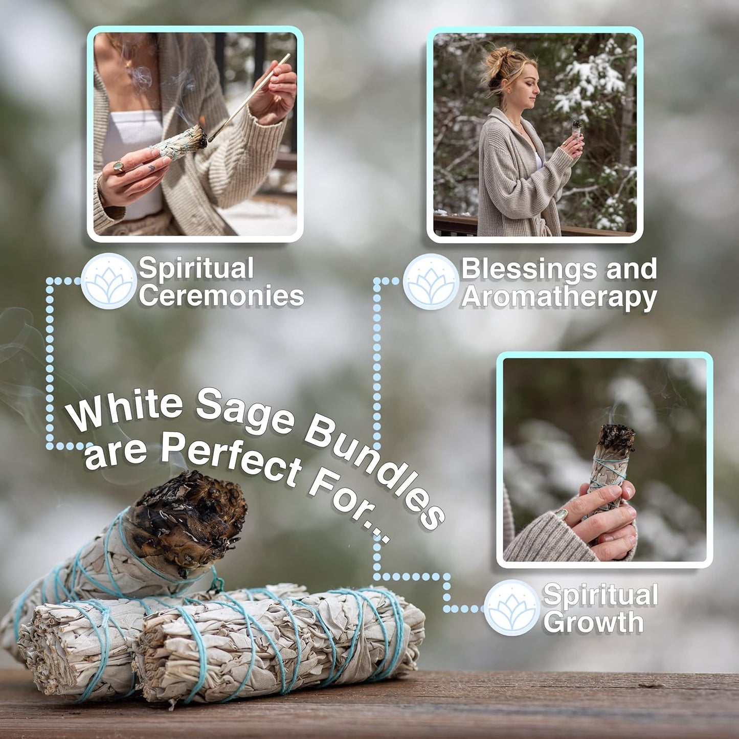 Handcrafted 4 Inch White Sage Smudge Sticks | Fresh Natural California Sage, Includes Instructions & Blessings, For Cleansing House Negative Energy, Smudging Rituals