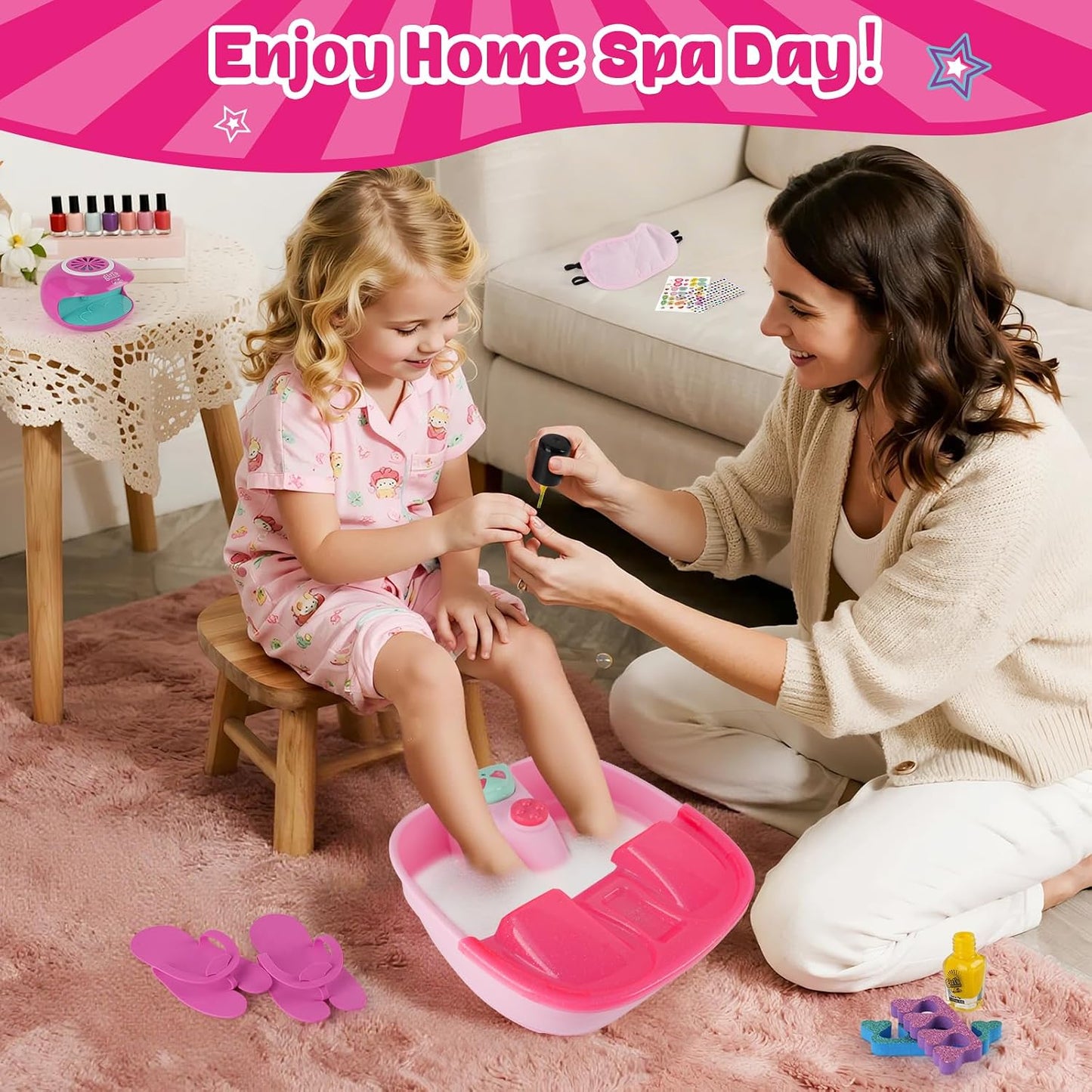 Auntyfey Kids Spa Day Kit For Girls, Spa Kit For Girls Ages 6-8-10-12, Kids Foot Spa Manicure Pedicure, Girls Pedicure Spa Kit For Kids With Kids Spa Set For Girls Christmas Birthday Gift