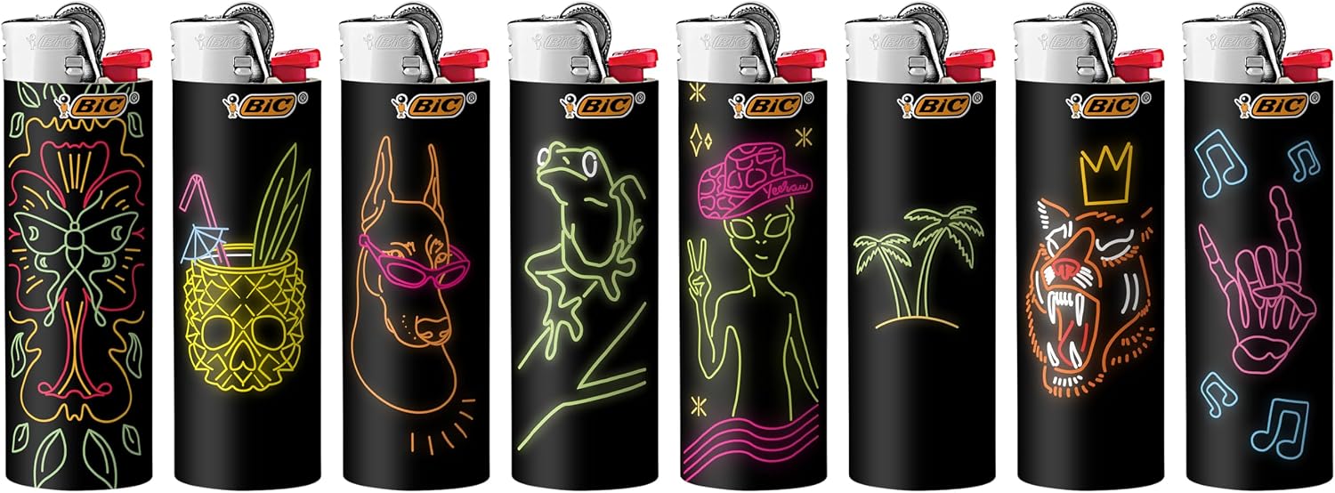 BIC Maxi Pocket Lighter, Special Edition Neon Series, Great for Candles and Firepits, 8 Count Pack of Lighters