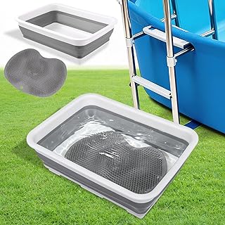 Collapsible Portable Pool Foot Bath, Non- Slip Collapsible Pool Foot Wash Basin Tub for Swimming Pool Ladder Above Ground Swimming Pools Accessories Beach Hot Tub, Keeps Water Clean