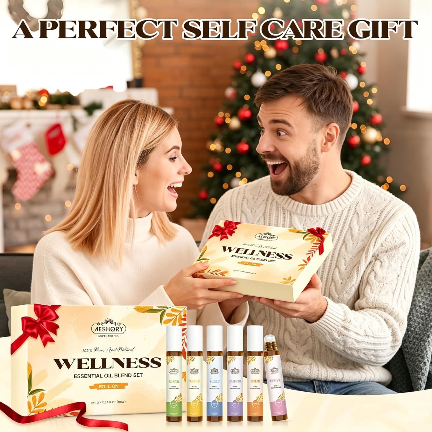 Essential Oils Roll On Set,Gifts for Father & Husband (Calm, Relax, Breathe, Focus on, Sleep, Renew), Natural Aromatherapy Oil Blend Kit with Roller Ball for Massage, Body Skin Care, Relaxation Gift