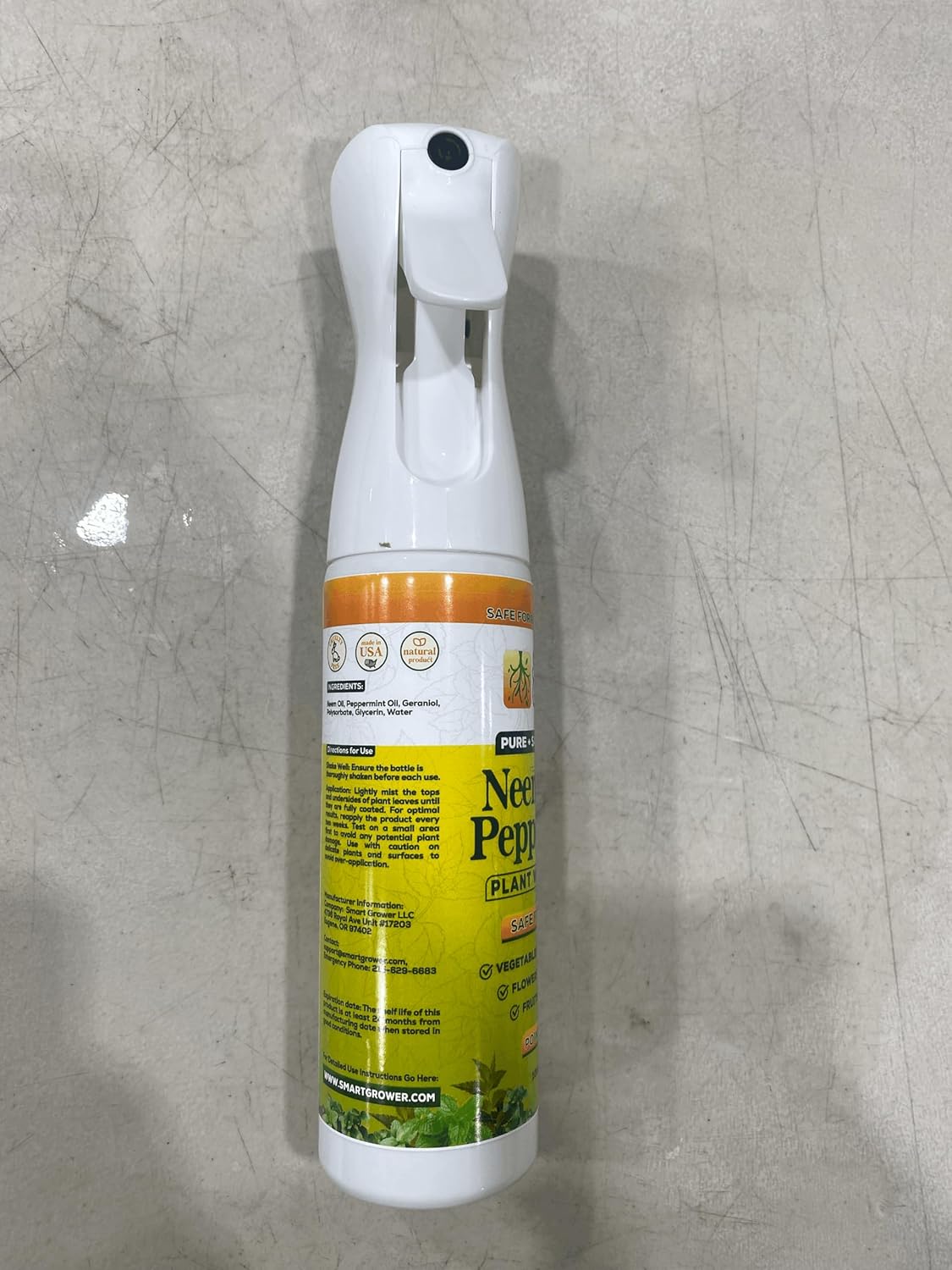 Neem Oil Spray for Plants with Peppermint Oil, Natural Plant Wash Made for Indoor and Outdoor Plants Smart Grower 10oz Easy Ready-to-Use Fine-Mist Refillable Premium Sprayer