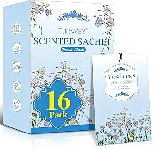 FURWEY 16 Packs Linen Scented Sachets for Drawers and Closets,Long Lasting Sachet Bag Room Car Odor Deodorizer Fresh Scent Home Fragrance