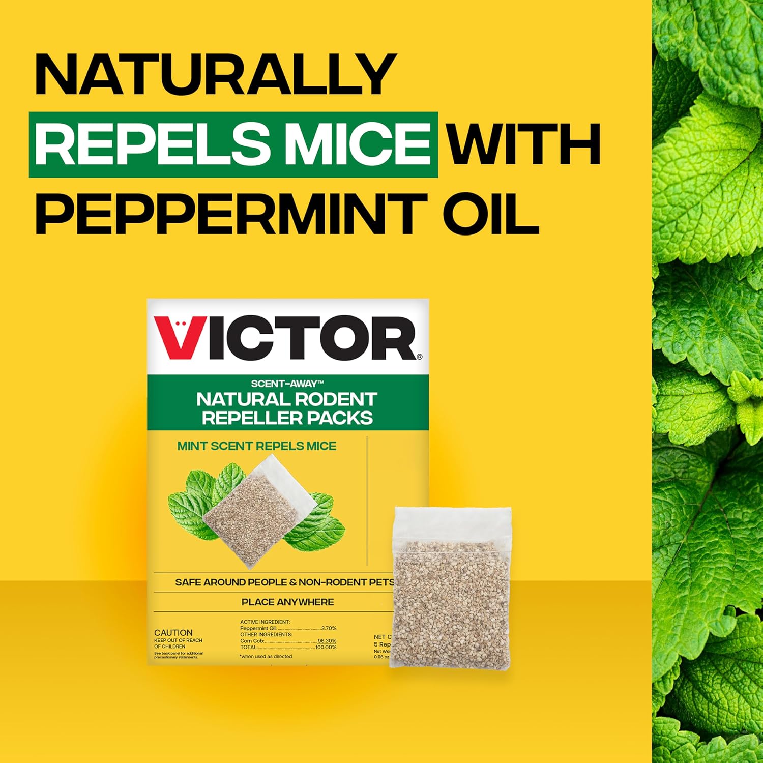 Victor M805 Scent-Away Natural Rodent Repeller – Peppermint Oil Mouse and Rat Repellent – 5 High-Strength Rodent Repelling Sachets Included