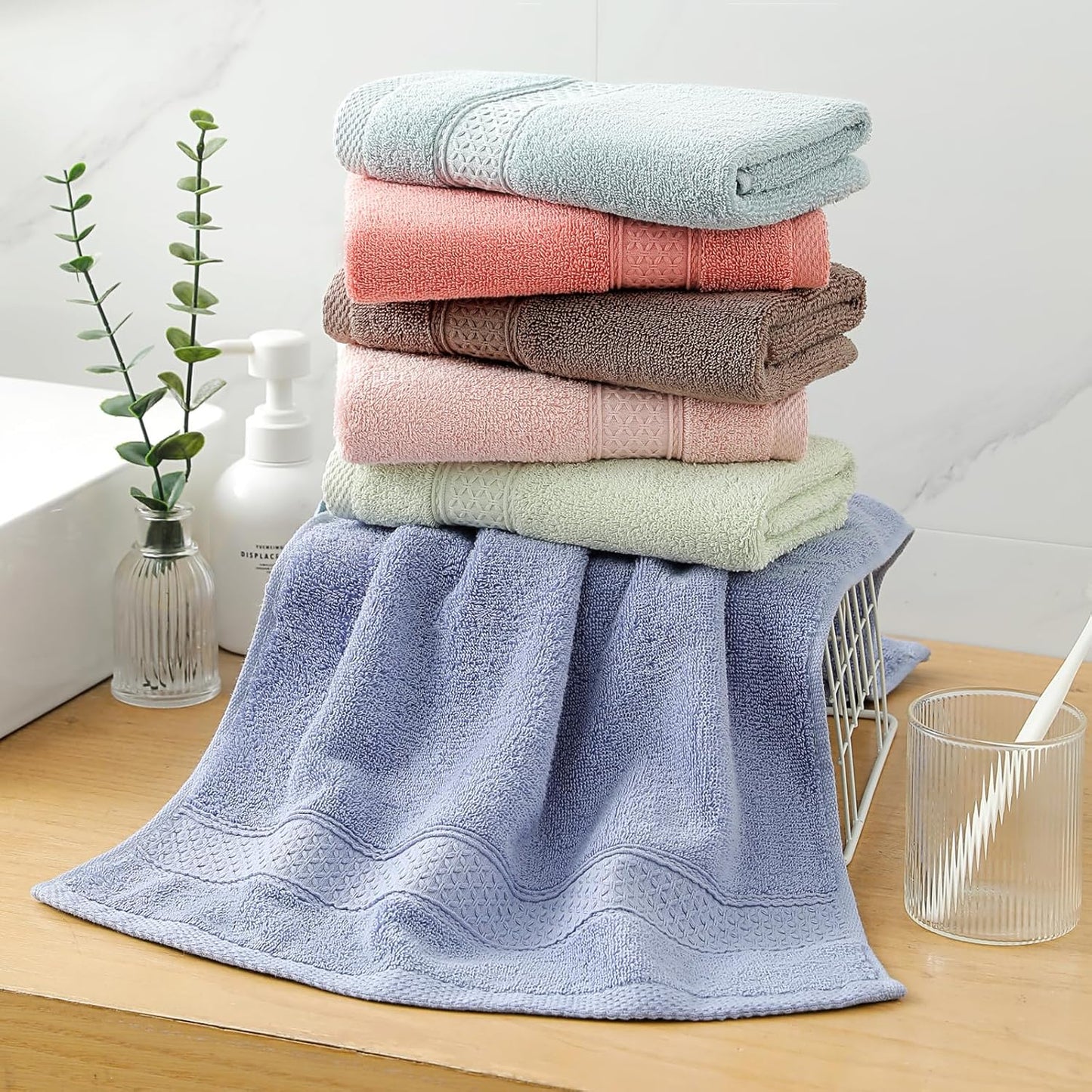 6 Pack Hand Towel Set, 16 by 28 inches, 100% Cotton Ultra Soft and Highly Absorbent, Quick Drying, for Hotels, Spa, Bathroom