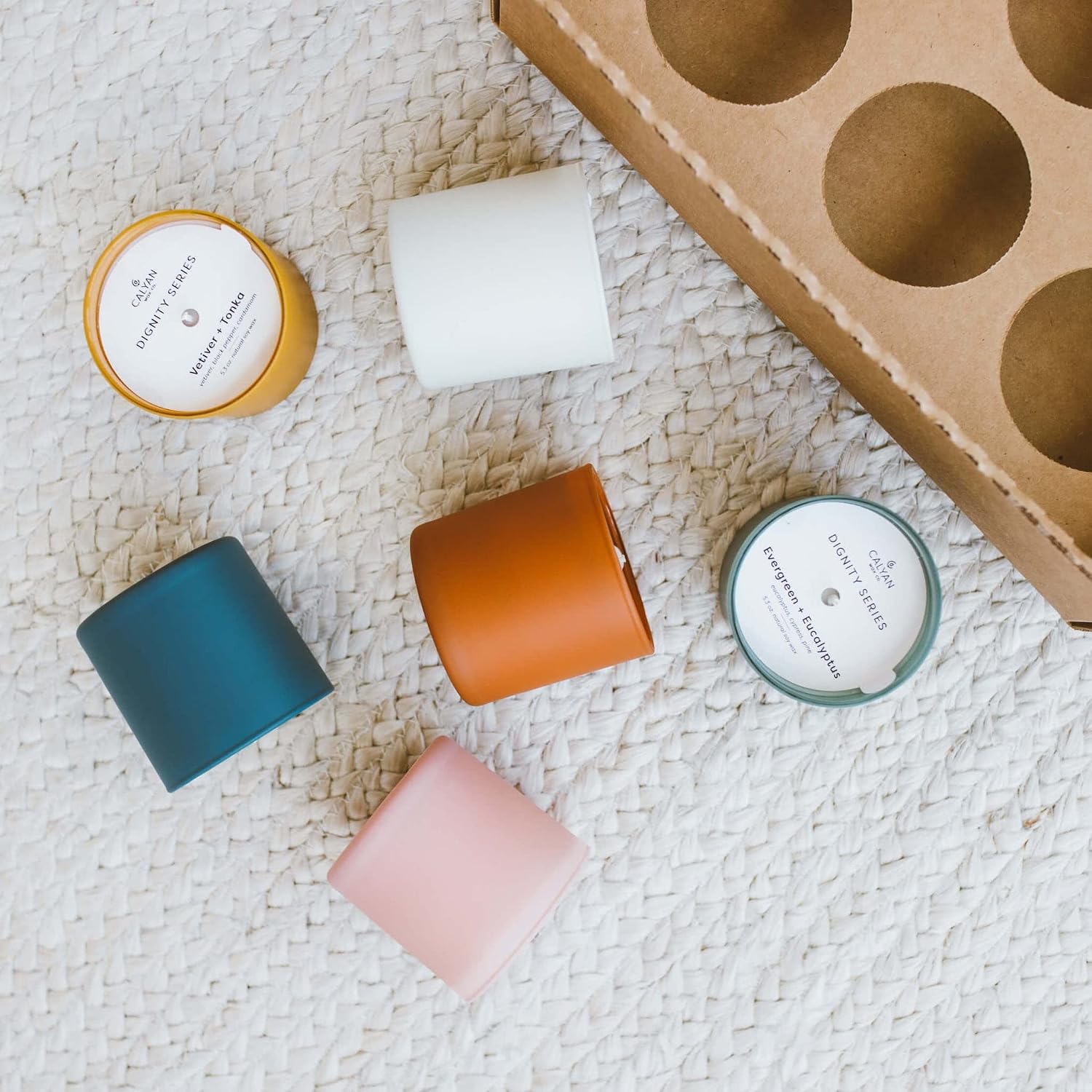 Calyan Wax Co. Dignity Series Scented Candle Gift Set - 6 Scented Candles - 35 Hour Burn - Luxury Clean Soy Wax Candles - Long Lasting Colorful Ceramic Jar Candle for Home - 5.3oz