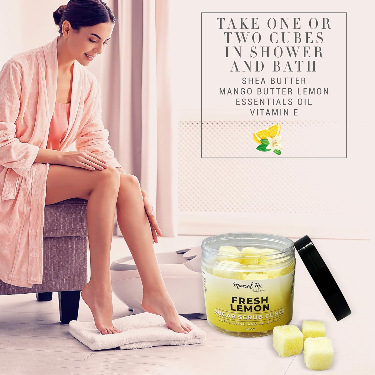 Shower Bombs Aromatherapy - Shower Steamers Vapor Tablets with Natural Essential Oils. Spa Shower, Body Scrub Exfoliator - 12oz Fresh Lemon Sugar Scrub Cubes w/Mango Butter & Shea Butter