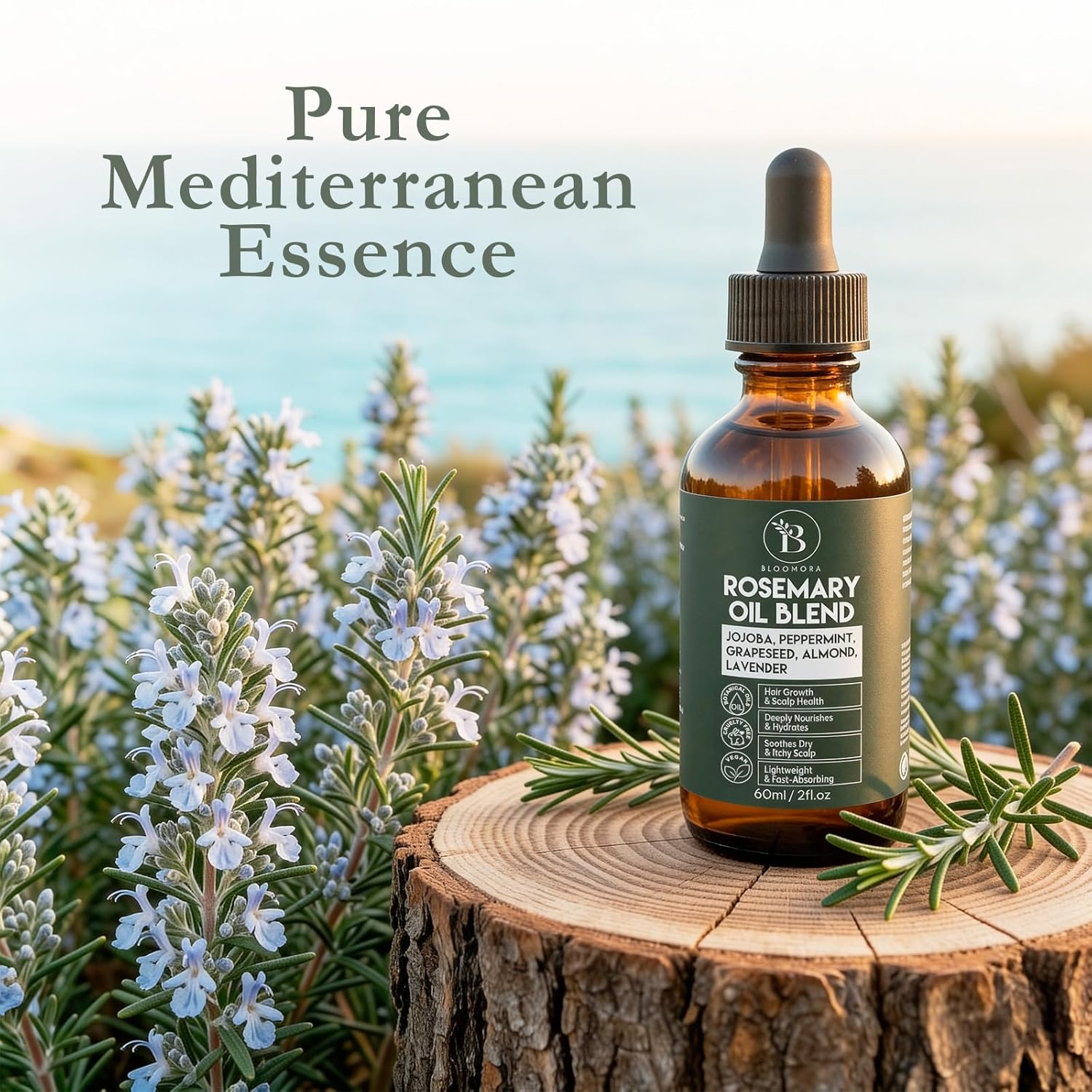 Rosemary Oil for Hair Growth Blend with Almond, Peppermint, Lavender & Jojoba Oil for Hair, Lightweight Consistency, For Growth, Strengthening & Scalp Care (60ml / 2fl oz)