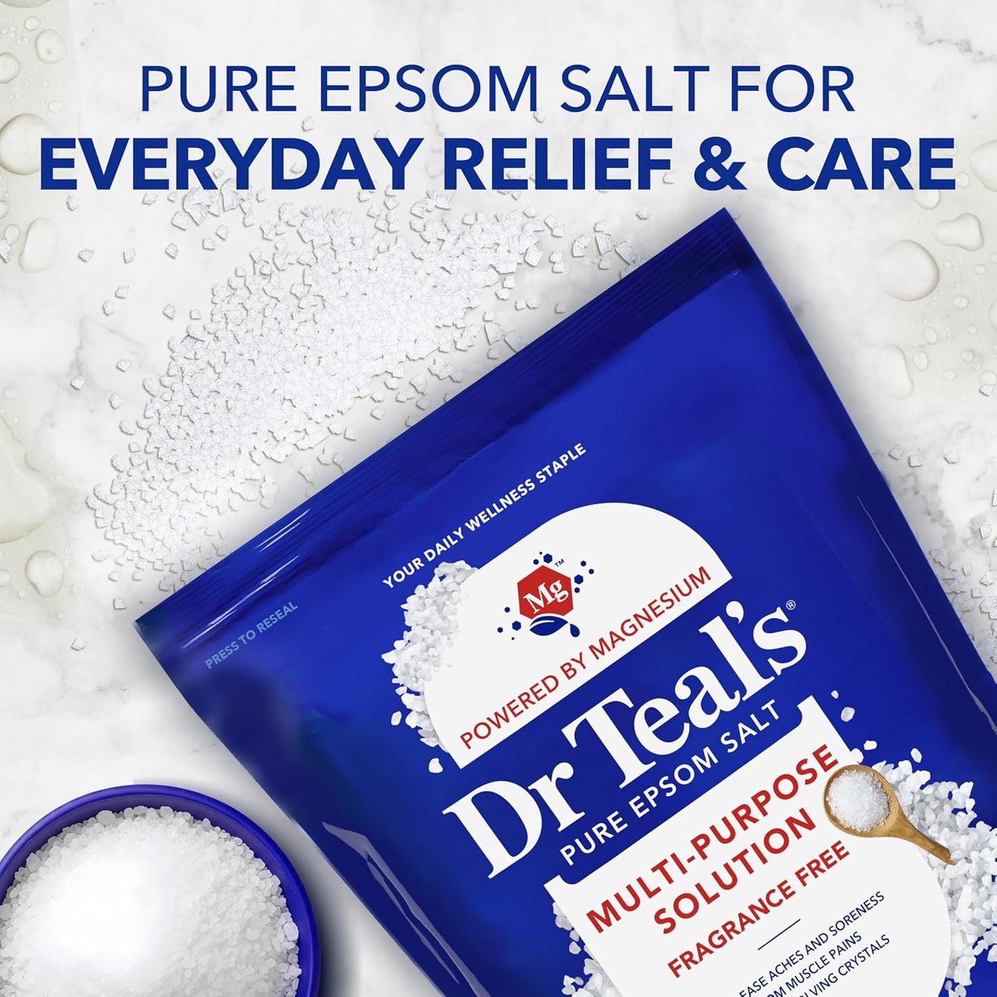 Dr Teal's Pure Epsom Salt Multipurpose Solution, Fragrance Free, Bulk Size - 19 lbs