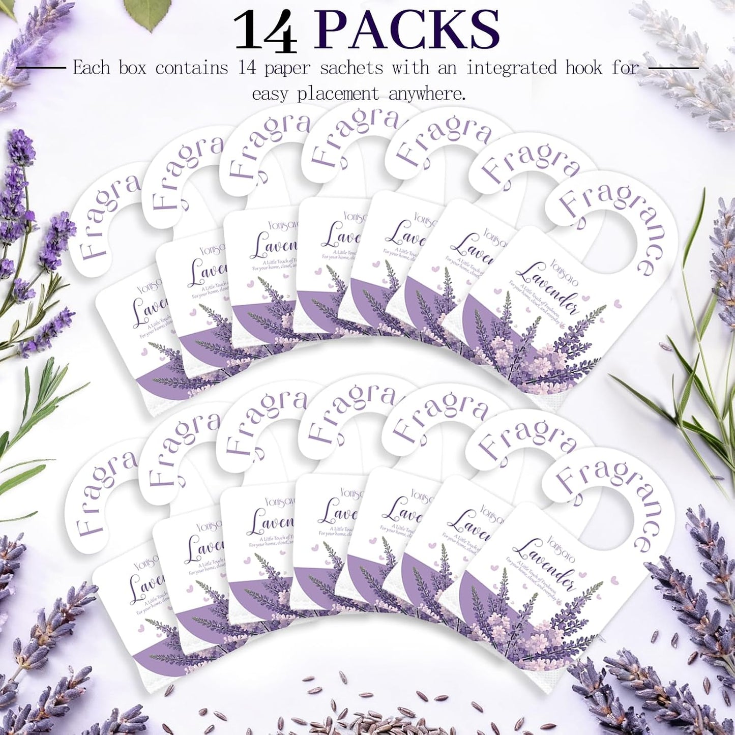 14 PCS Lavender Sachets Bags for Drawers and Closets, Long Lasting Scented Sachets Air Fresheners, Natural Odor Eliminator, Home Fragrance for Wardrobe, Shoe Cabinet, Car & Bathroom Potpourri Bag