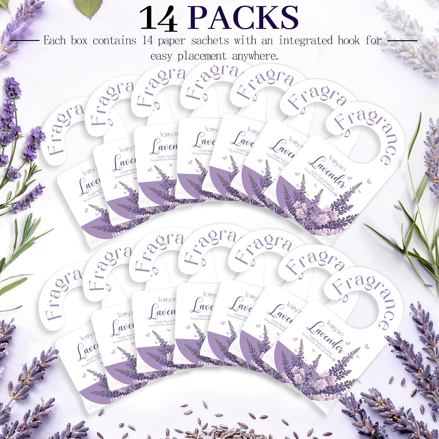 14 PCS Lavender Sachets Bags for Drawers and Closets, Long Lasting Scented Sachets Air Fresheners, Natural Odor Eliminator, Home Fragrance for Wardrobe, Shoe Cabinet, Car & Bathroom Potpourri Bag