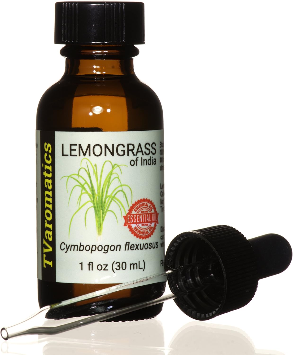 TVaromatics Lemongrass of India 100% Pure Essential Oil – 1 fl oz (30 mL) - Cymbopogon flexuosus
